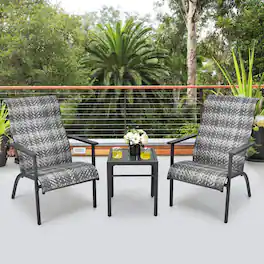 Costway - 3 PCS Patio Rattan Bistro Set High Backrest Armrest SideTable - Mix gray