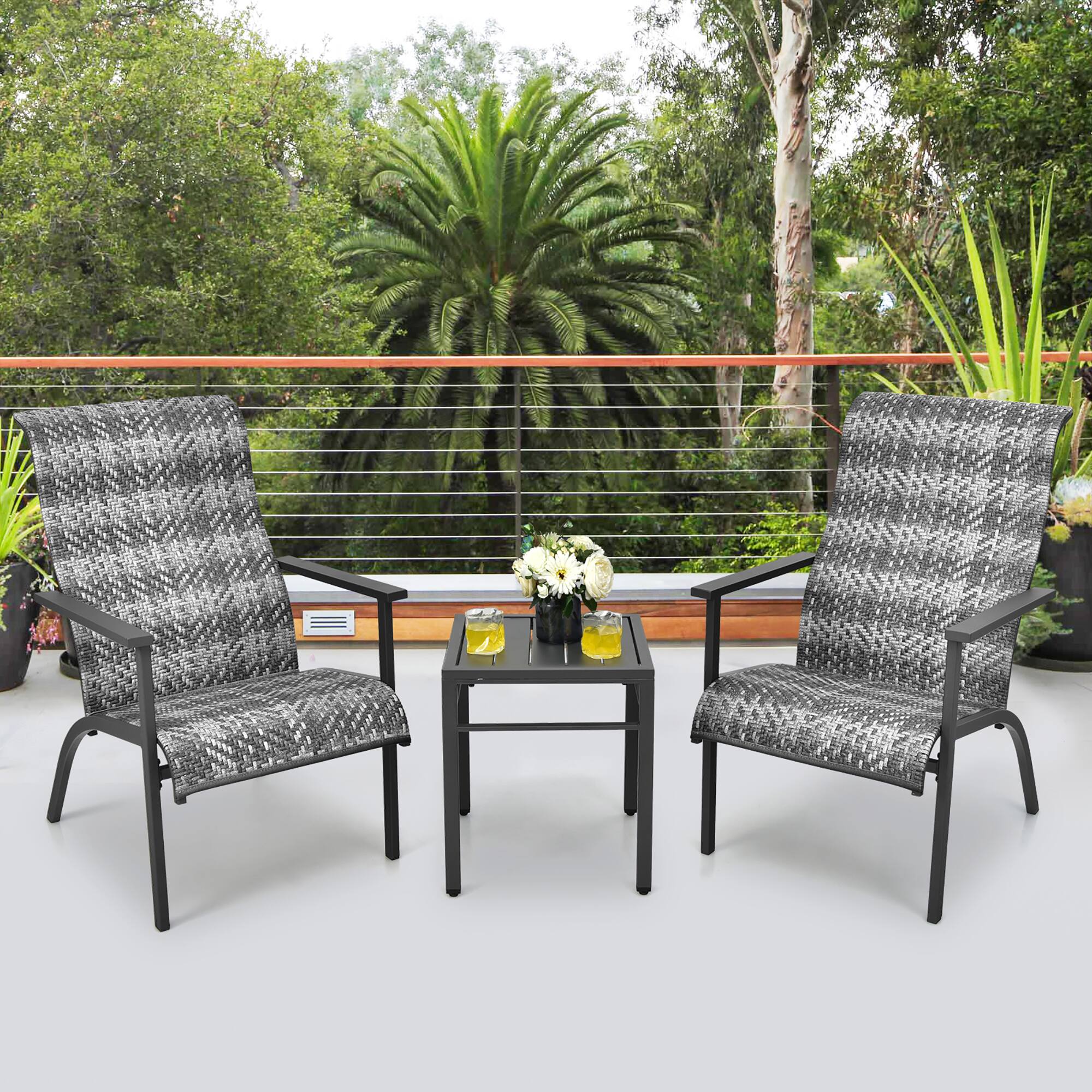Alt View 1. Costway - Costway 3 PCS Patio Rattan Bistro Set High Backrest Armrest SideTable - Mix Gray.