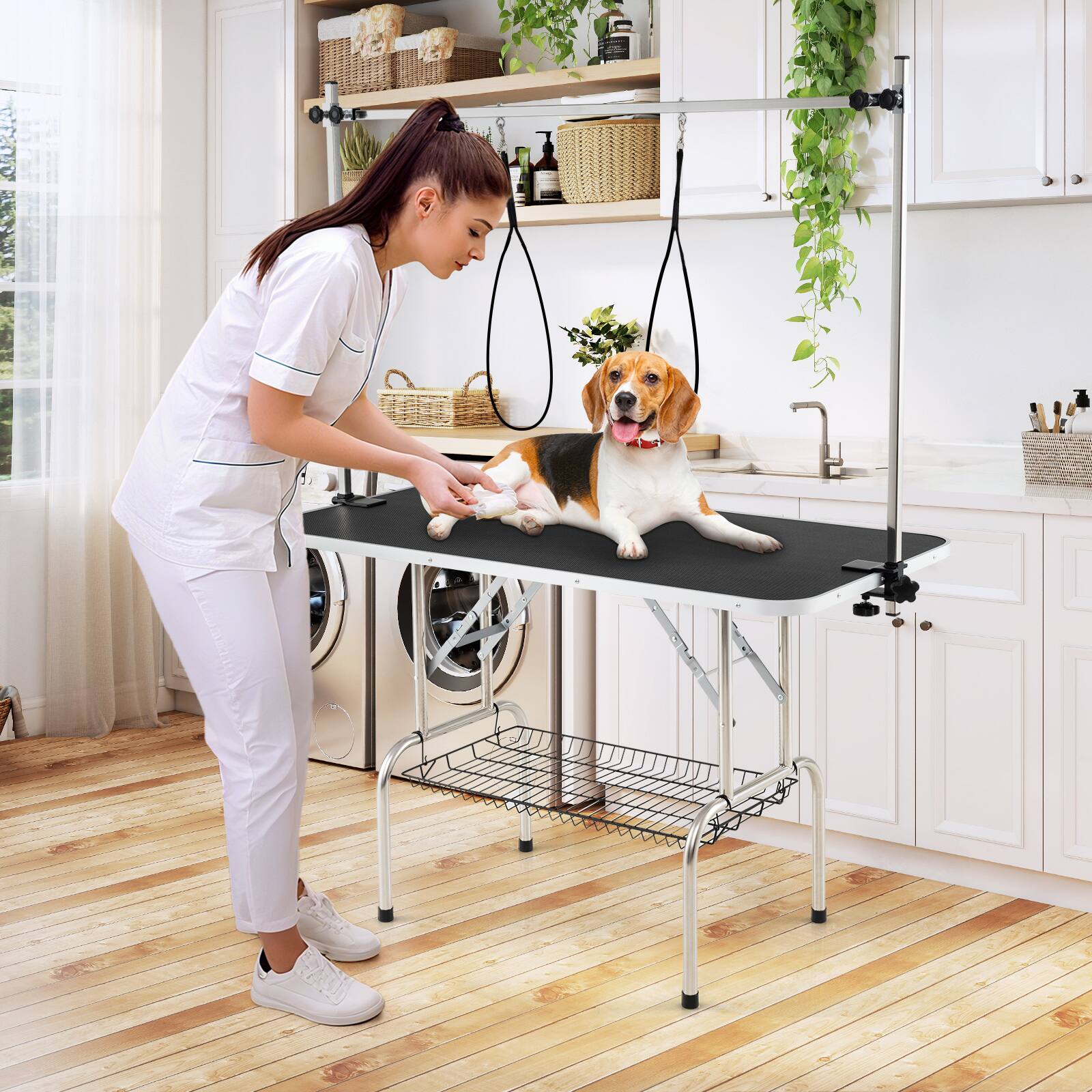 Alt View 4. Gymax - Gymax Adjustable Pet Grooming Table w/ Sturdy H-shaped Metal Frame Heavy-duty - Black.