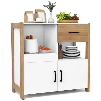 Front. Costway - Costway Kitchen Storage Cabinet with Drawer, Pull-Out Shelf and 2 Doors for Dining Room - White.