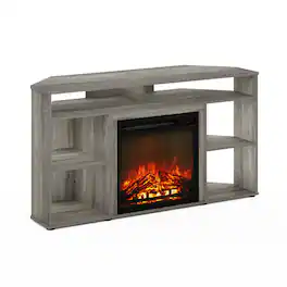 Furinno - Jensen Corner TV Stand with Fireplace for TV up to 55 Inches - French Oak Grey