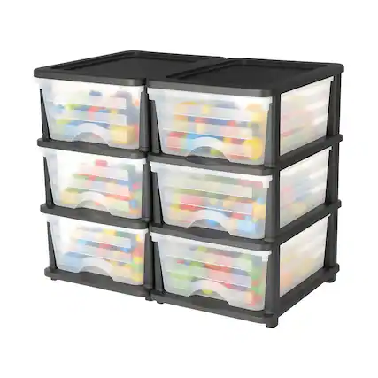 Front. VEVOR - Plastic Storage Drawers, 2 Pack Storage Organizer Drawer, 6 Drawers Closet Organization and Storage Dividers - Black, transparent, white.