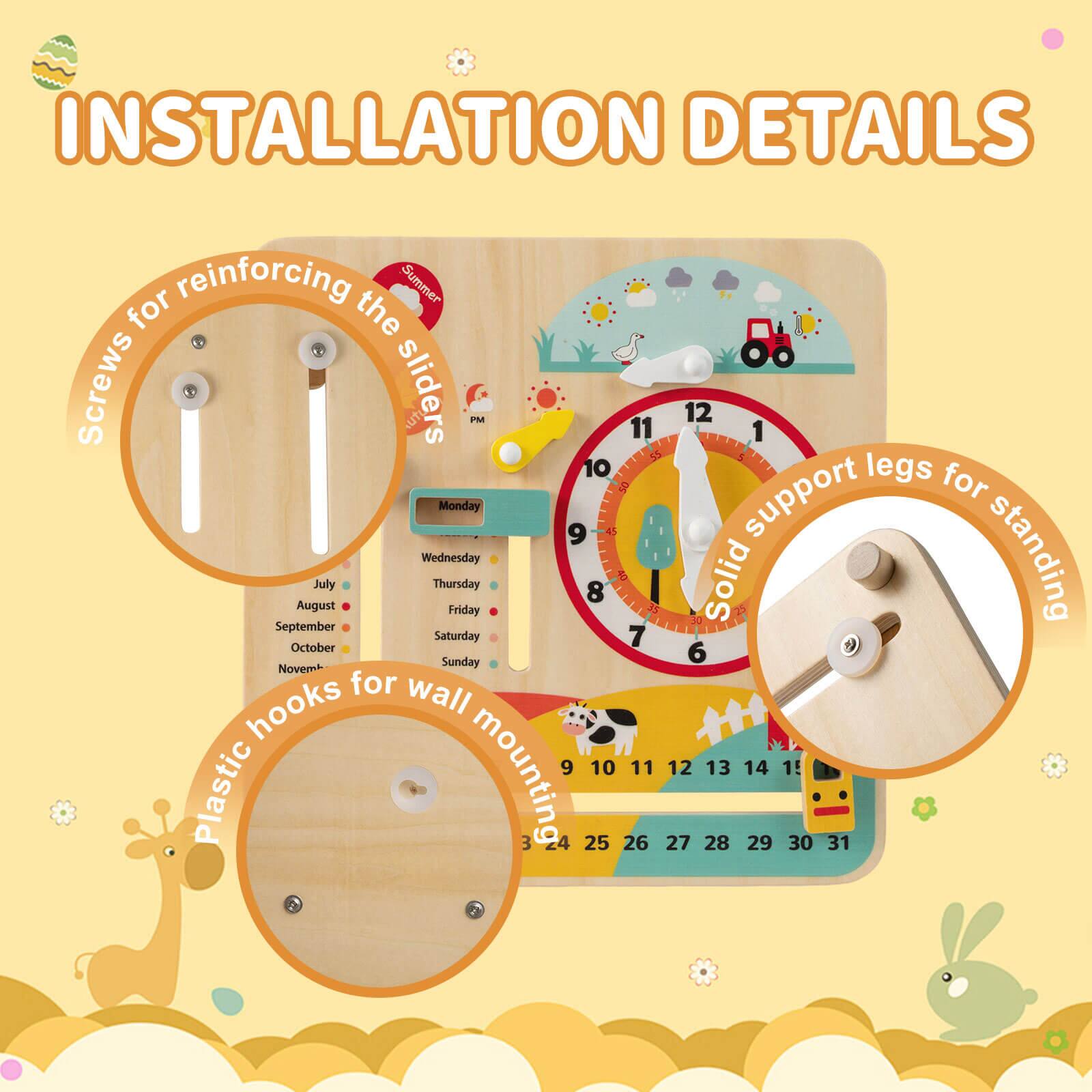 Installation Details

- Screws for reinforcing the sliders
- Solid support legs for standing
- Plastic hooks for wall mounting

Calendar:
- July
- August
- September
- October
- November

Days of the week:
- Monday
- Tuesday
- Wednesday
- Thursday
- Friday
- Saturday
- Sunday