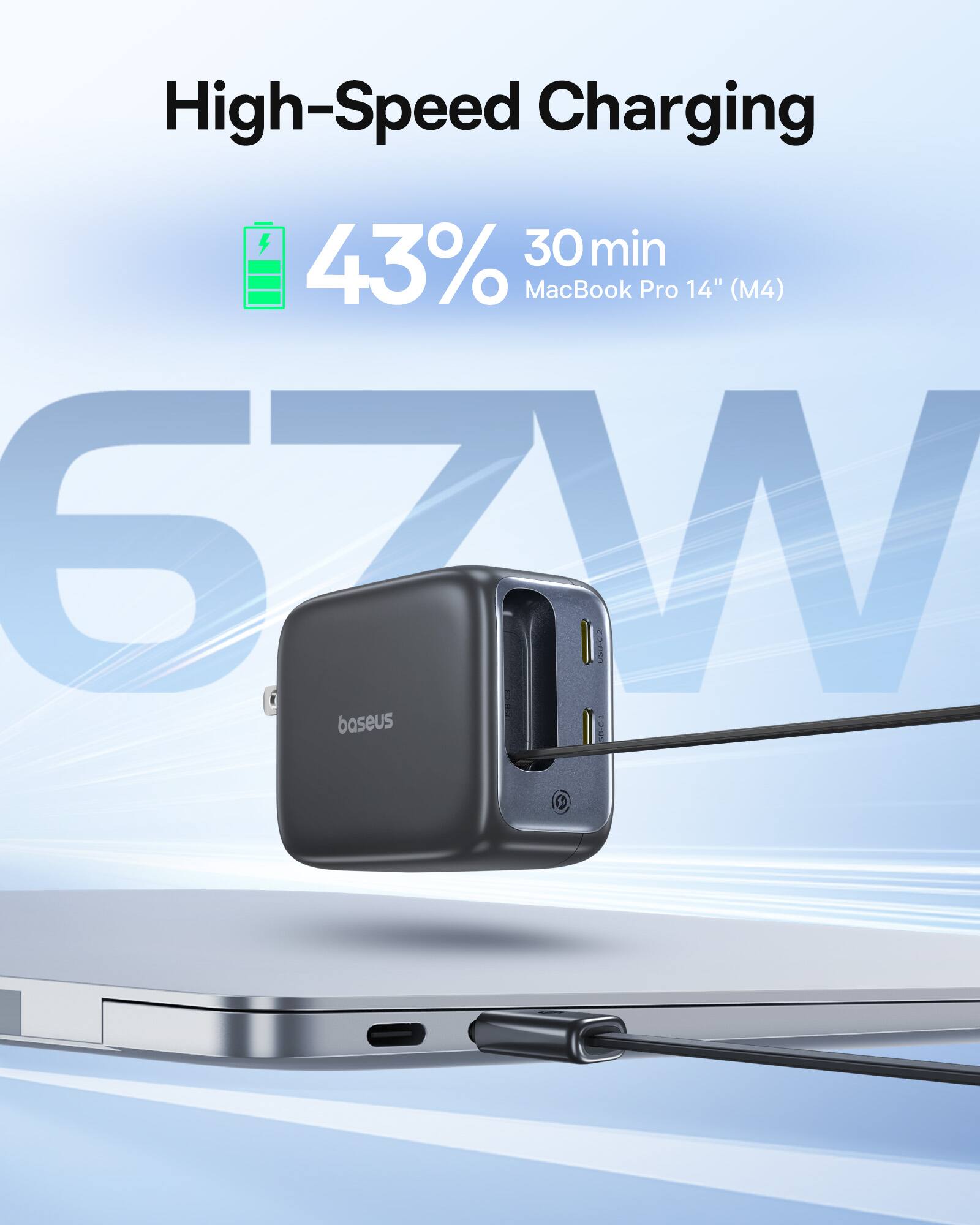 High-Speed Charging 30 min 43% MacBook Pro 14" (M4) 67W baseus
