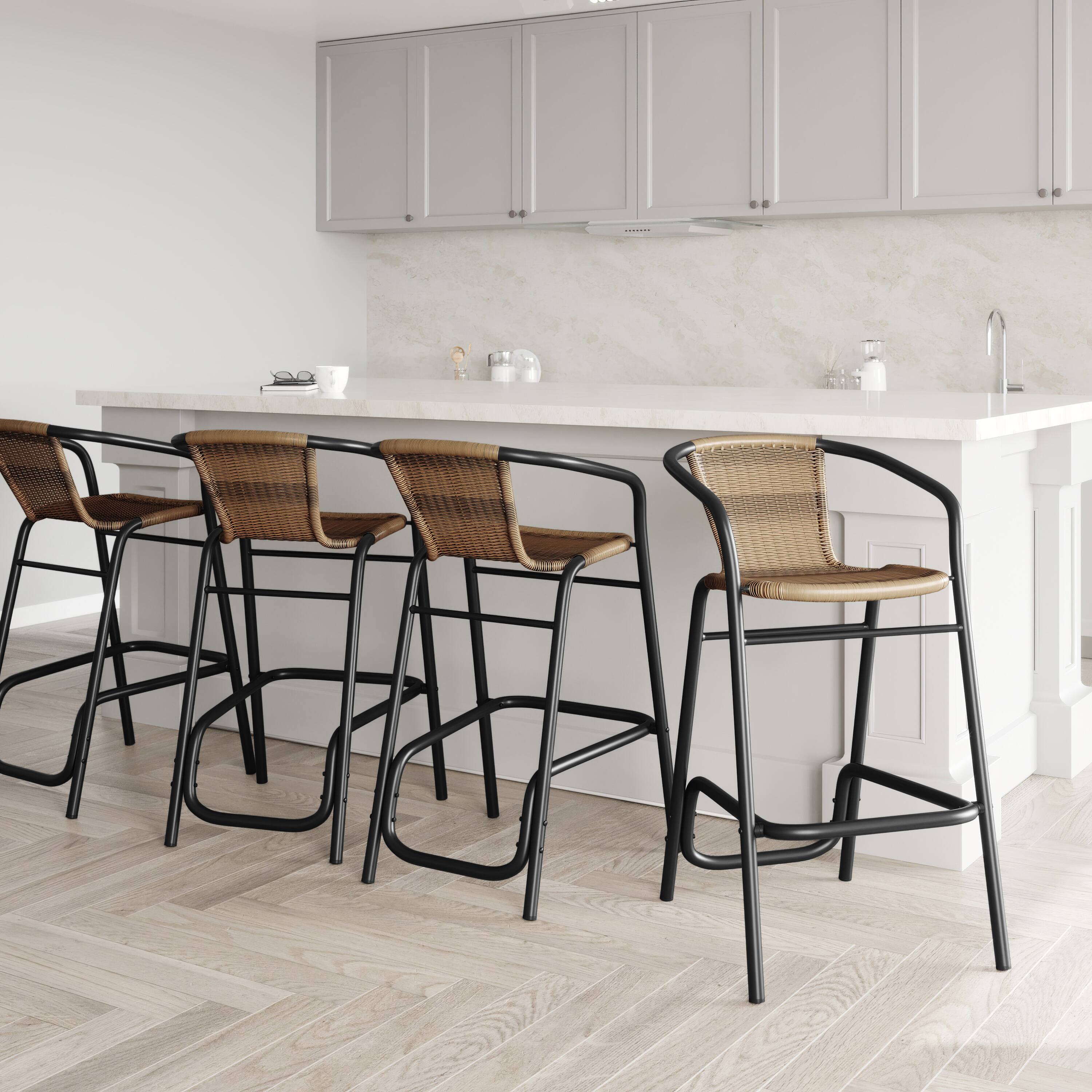 Alt View 1. Emma + Oliver - Massalia Indoor/Outdoor Stacking Thonet Bistro Style Chair with Textilene Seat and Bamboo Finished Metal Frame - Black/Natural Frame.