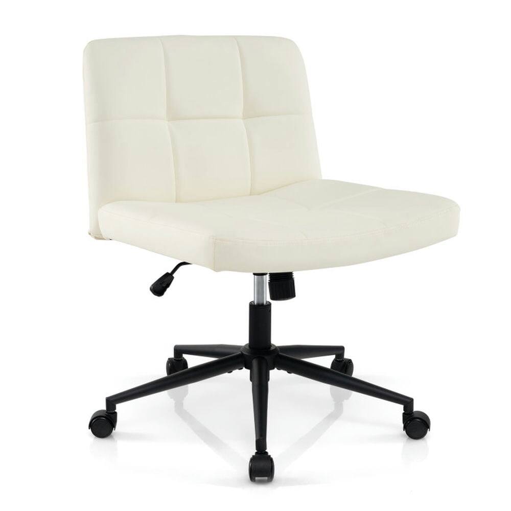Back. Pefilos - Height-adjustable Armless Desk Chair with Wheels for Home Office Make Up-Beige, Modern Home Office Desk Swivel Adjustabl - Beige.