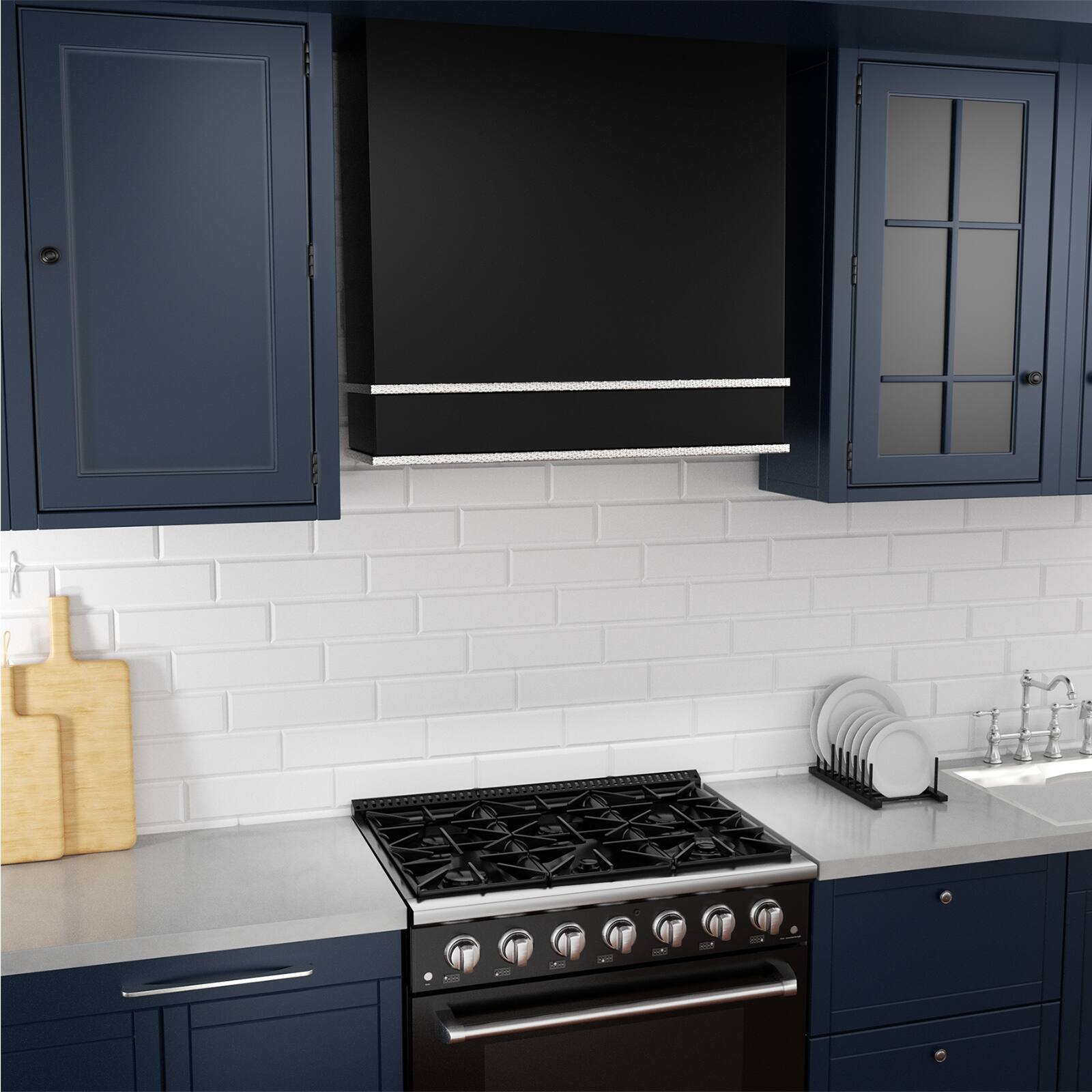 Alt View 3. Akicon - Akicon 30 in. Stainless Steel Ducted Wall Mount Range Hood with 600 CFM Vent Motor, 3 Speed, in Black with Nickel - Black with Nickel.