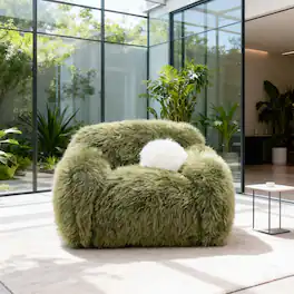 Vaczon - Plush Faux Fur 360° Swivel Accent Chair, Shaggy Armchair for Living Room, Bedroom or Lounge Area - Olive Green