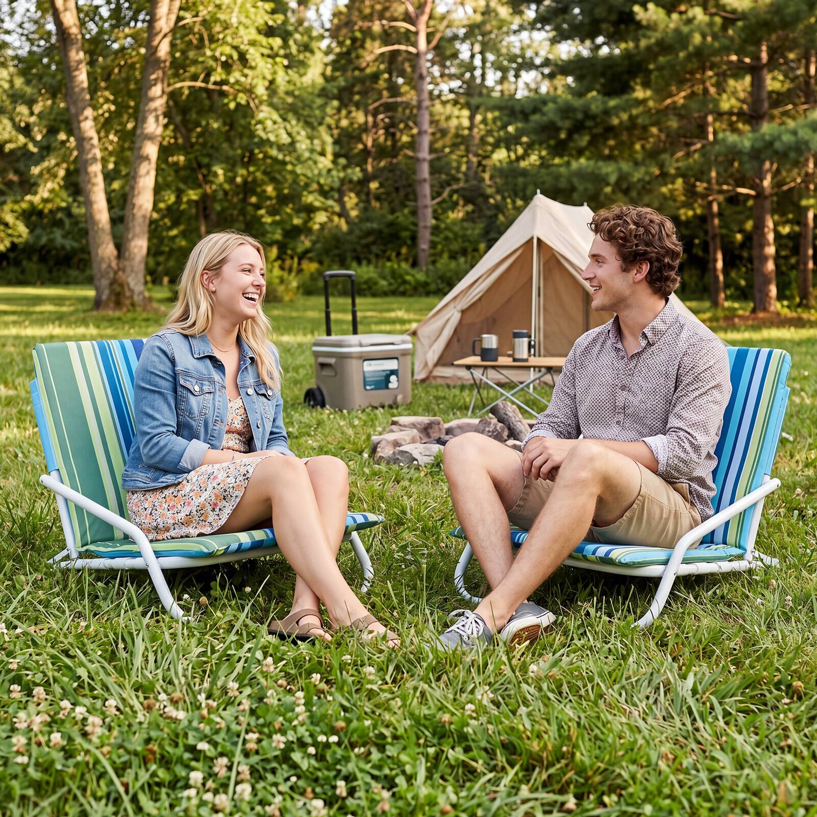 Alt View 1. Gymax - Gymax 2PCS Folding Beach Chairs w/Low-Profile Design & Sponge Padded Seat for Camping Blue & Green - Blue.