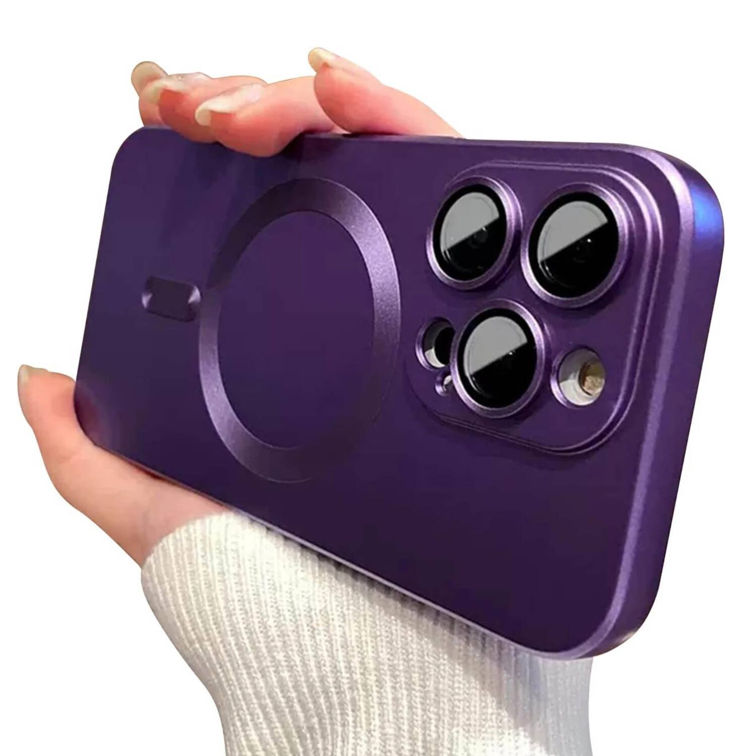 Left. Stock Preferred - Soft Shockproof MagSafe Case  with Camera Lens Protector for iPhone 16 Pro Purple - Purple.