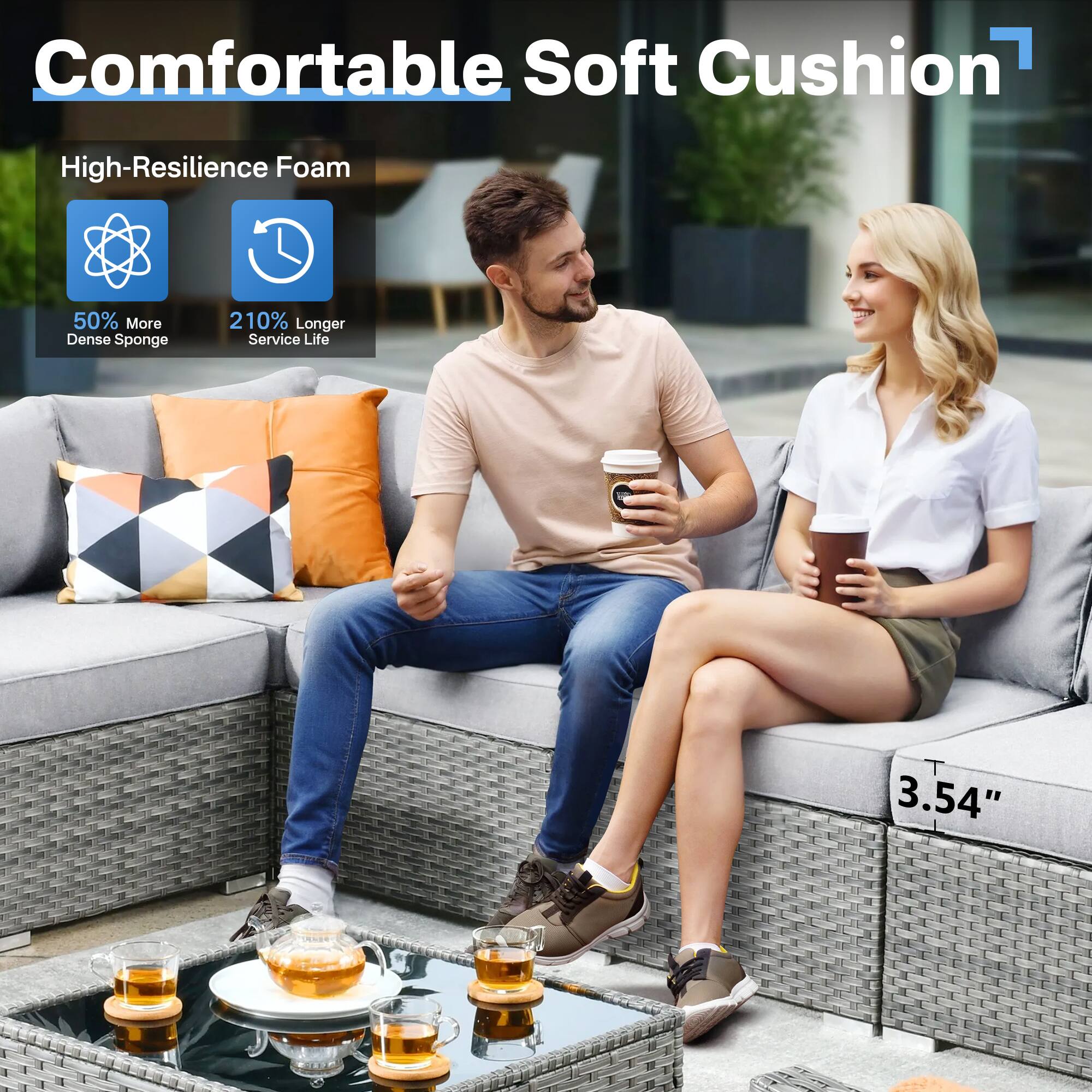 Comfortable Soft Cushion

High-Resilience Foam

50% More Dense Sponge

210% Longer Service Life

3.54"