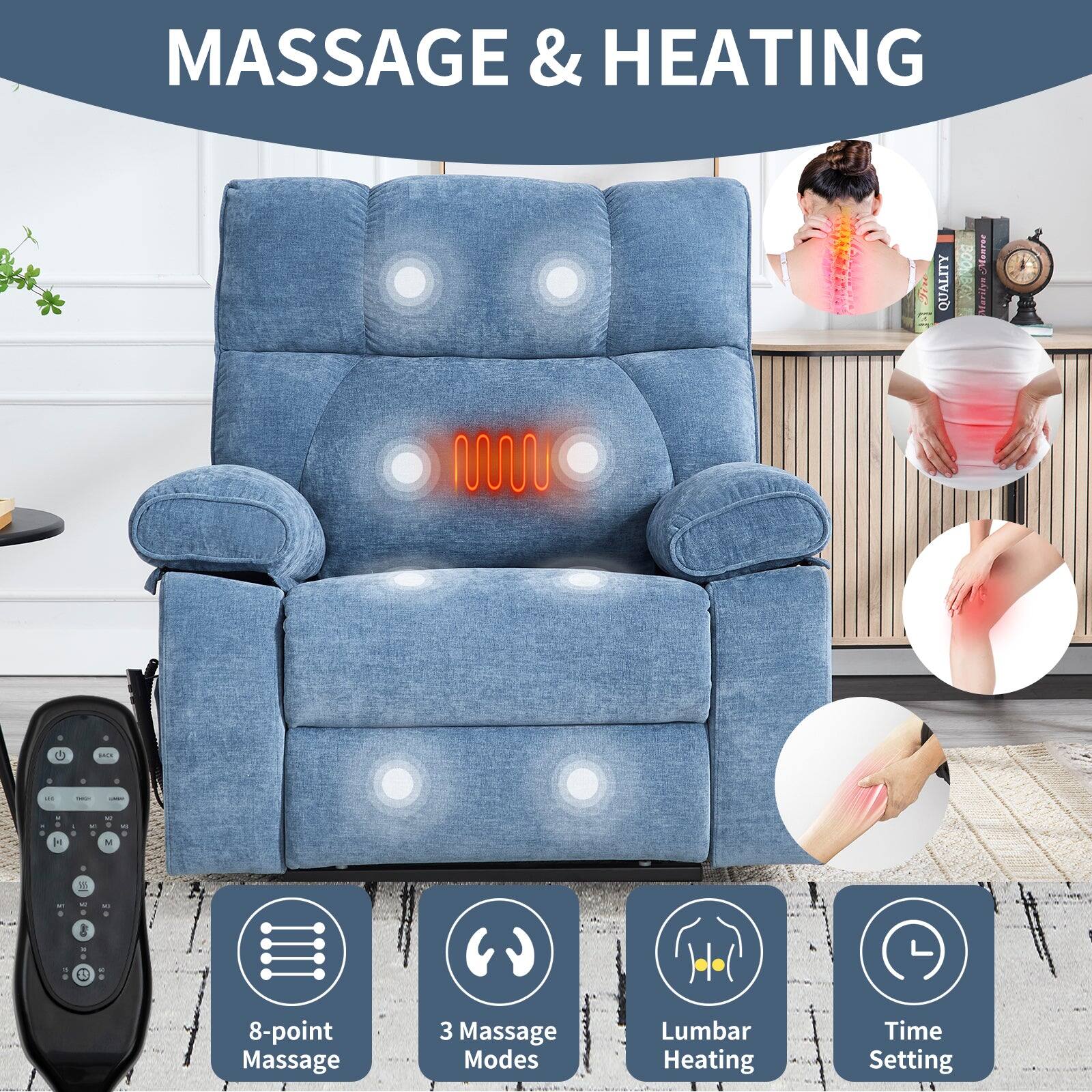 MASSAGE & HEATING

- 8-point Massage
- 3 Massage Modes
- Lumbar Heating
- Time Setting