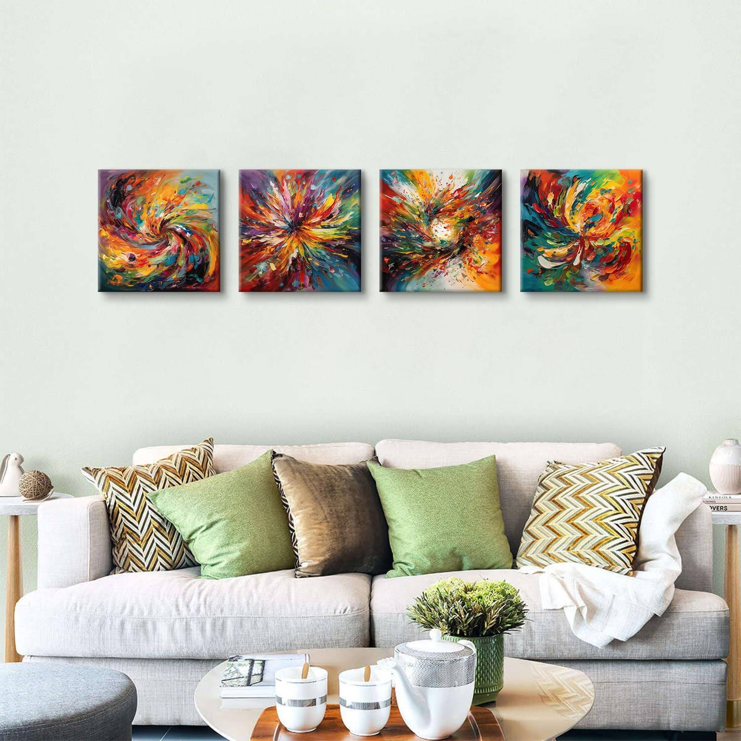 Alt View 1. Hirose Alice - Abstract bright multi 【Abstract Colorful Wall Size】12x12 inch 4pcs(30x30 Modern pictures, spiral canvas - Sports 12x12in.