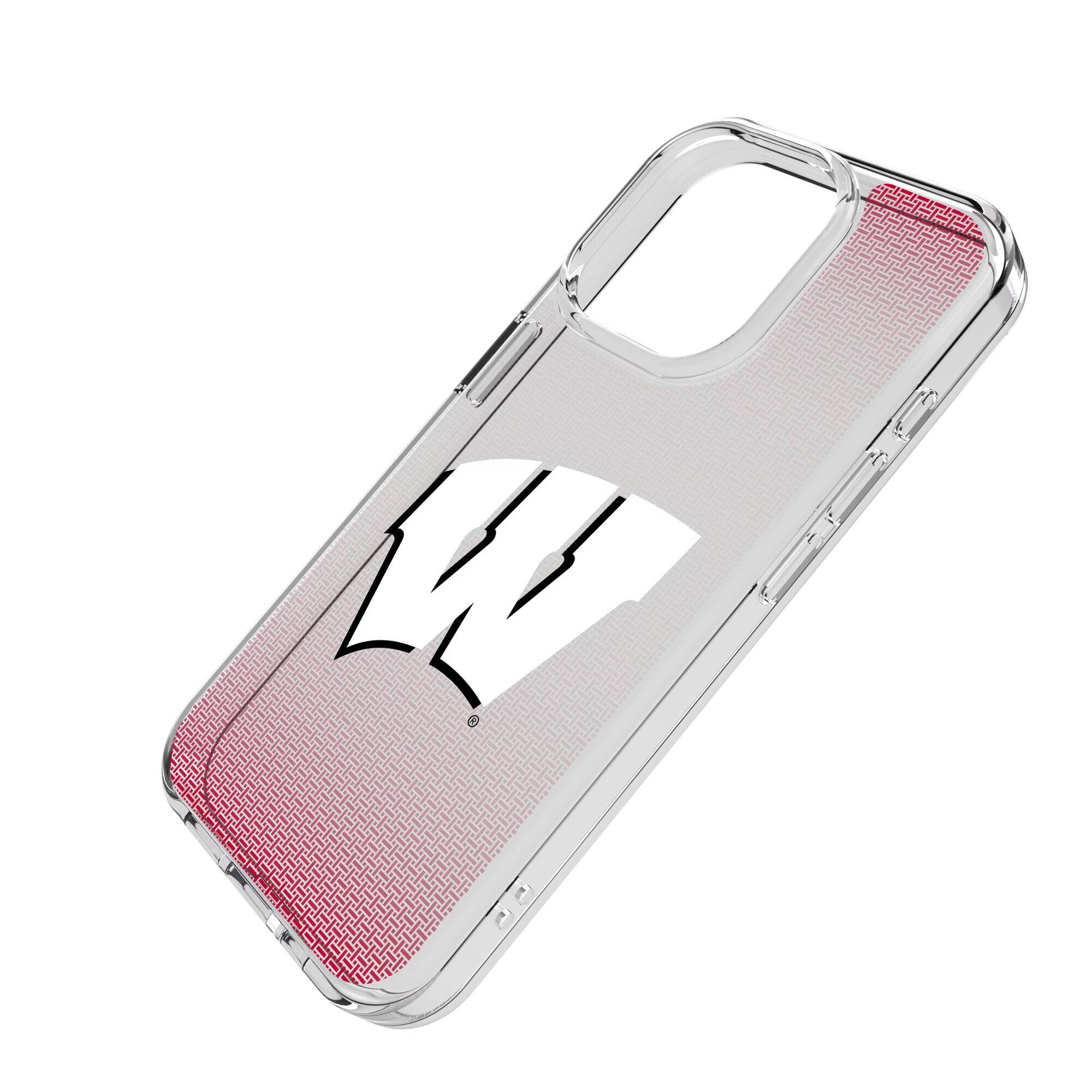 Alt View 1. Keyscaper - Wisconsin Badgers Linen Logo iPhone Clear Case - 13 mini - Multicolor.