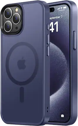 Front. Entronix - Entronix Magnetic Case for iPhone 14 Pro Max - Translucent Frosted Matte Finish - Navy Blue.
