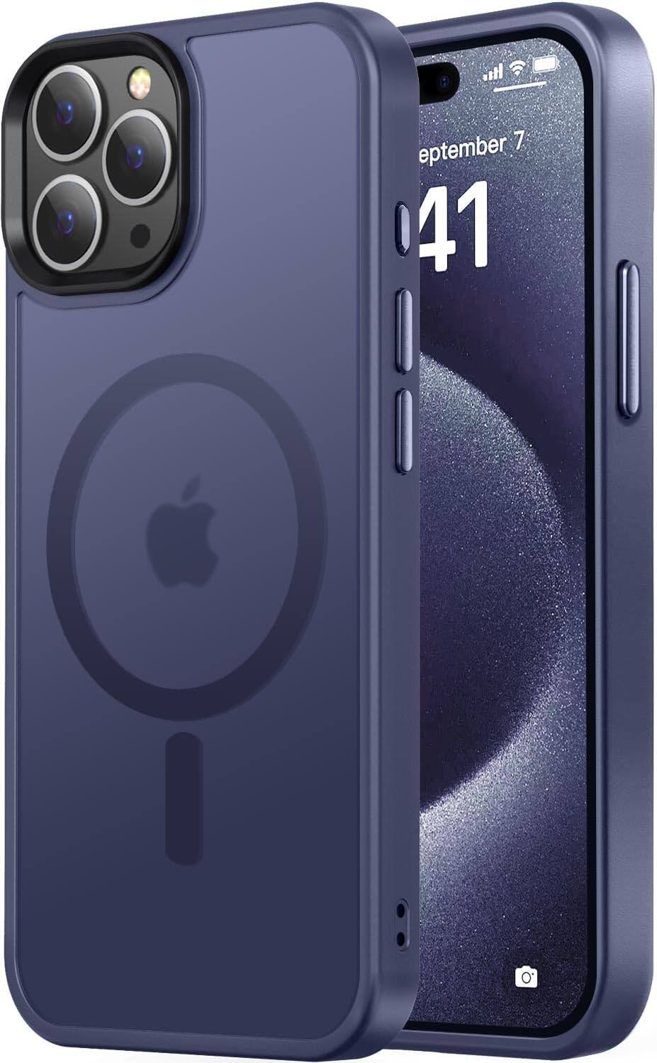 Entronix - Magnetic Case for iPhone 13 Pro Max - Translucent Frosted Matte Finish - Navy Blue