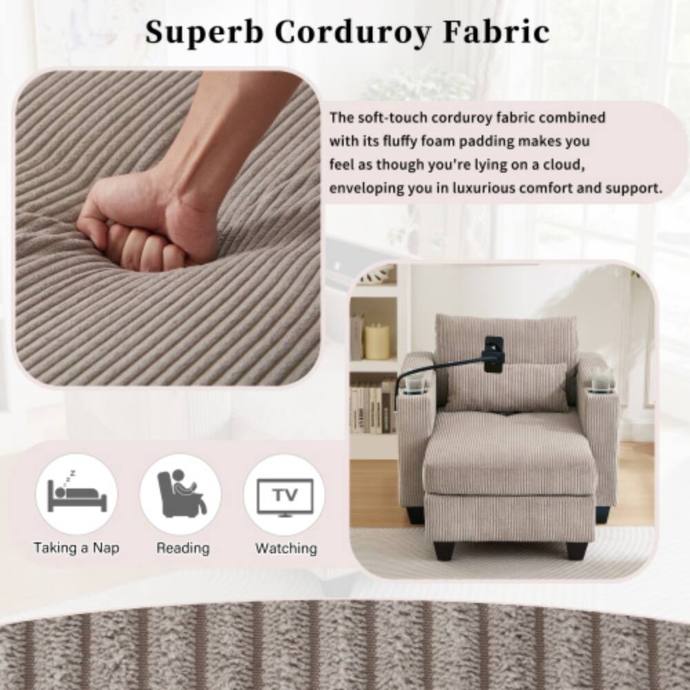 Superb Corduroy Fabric

The soft-touch corduroy fabric combined with its fluffy foam padding makes you feel as though you're lying on a cloud, enveloping you in luxurious comfort and support.

Taking a Nap  
Reading  
Watching