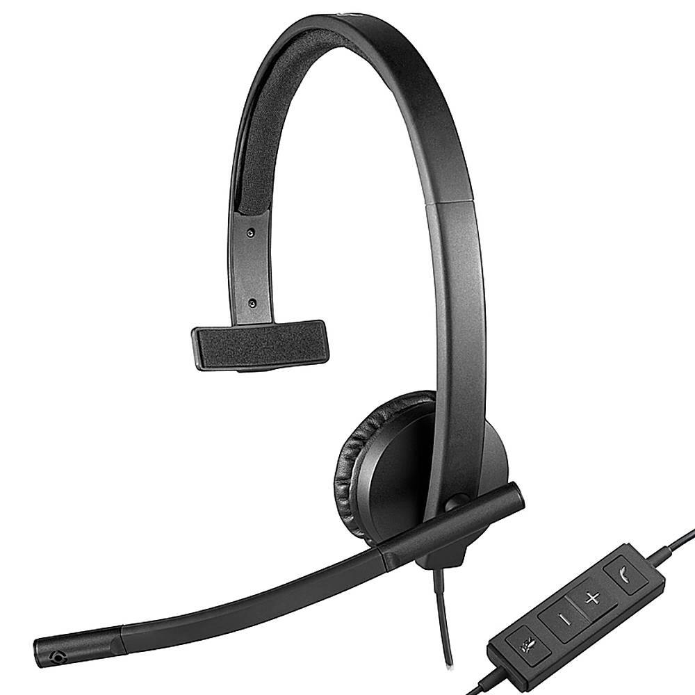Angle. Logitech - H570e Mono Wired Over-ear Headset - Black.