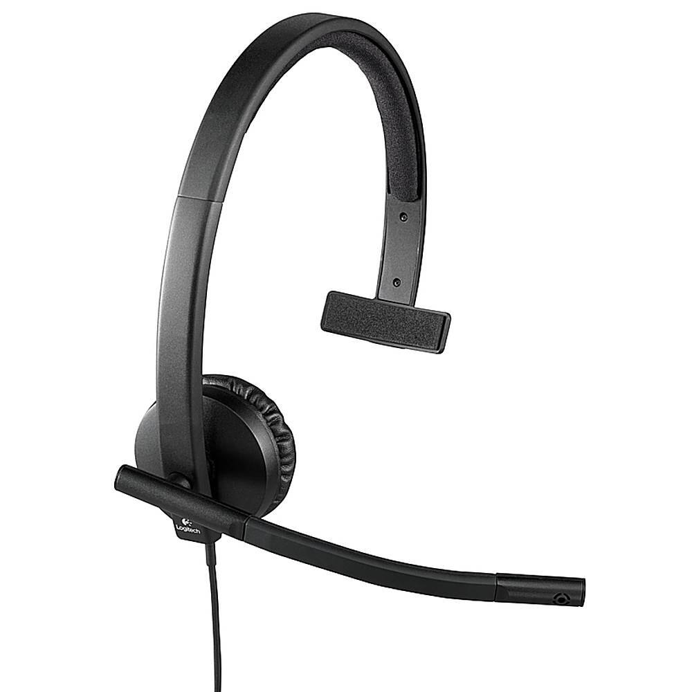 Left. Logitech - H570e Mono Wired Over-ear Headset - Black.