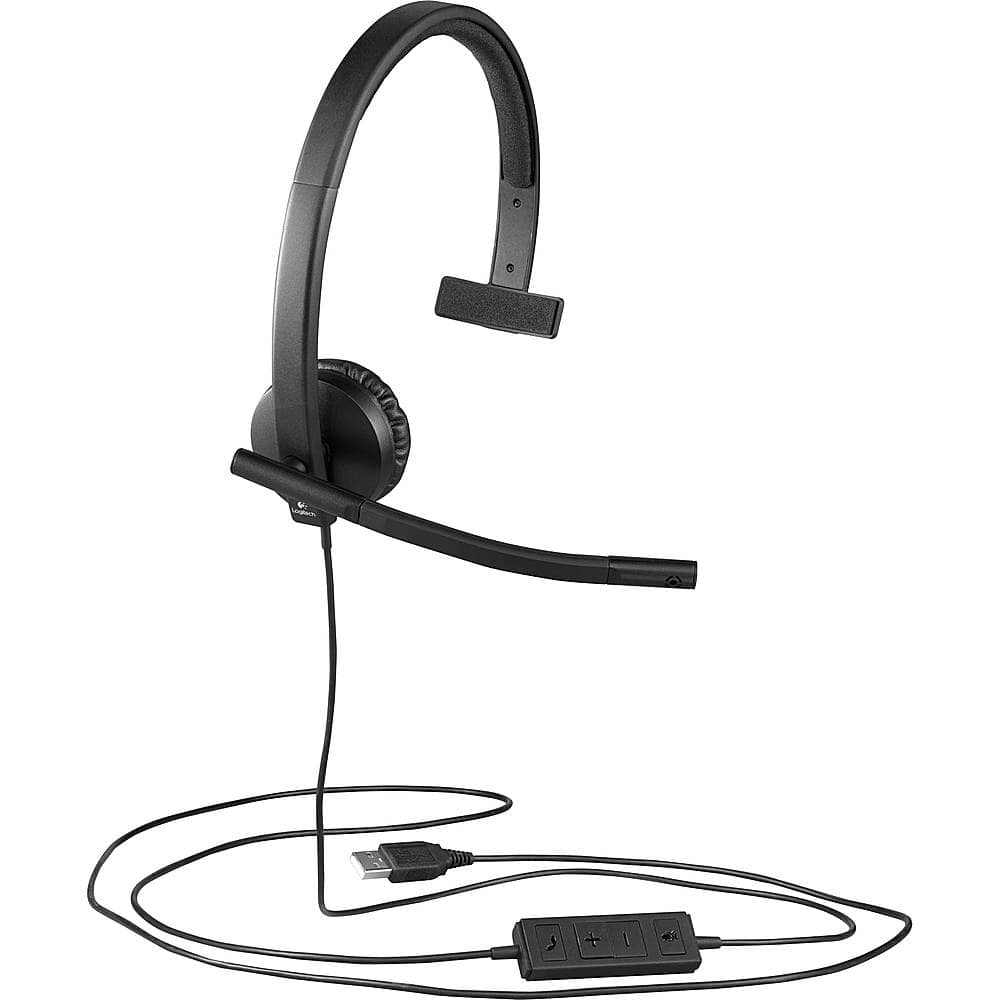 Logitech - H570e Mono Wired Over-the-Ear Headset - Black - Front_Zoom