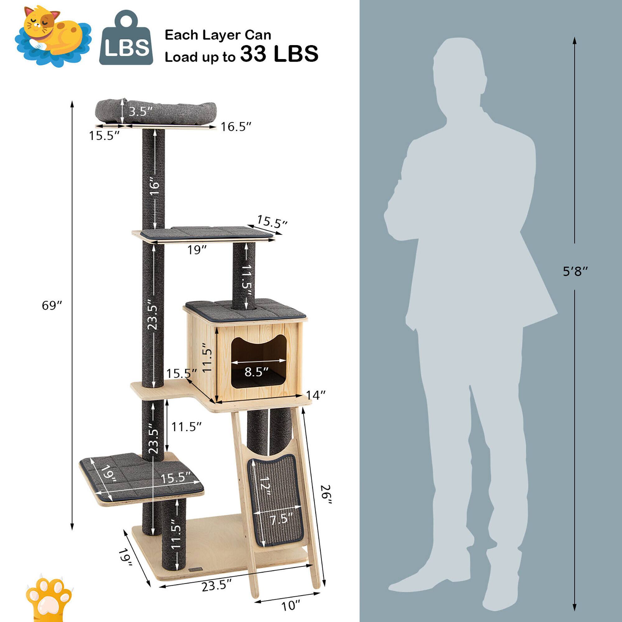 Each Layer Can Load up to 33 LBS

- 3.5" (height of the top platform)
- 15.5" (depth of the top platform)
- 16.5" (width of the top platform)
- 15.5" (depth of the second platform)
- 19" (width of the second platform)
- 11.5" (depth of the second platform)
- 8.5" (width of the second platform)
- 14" (height of the second platform)
- 69" (total height of the structure)
- 15.5" (depth of the third platform)
- 11.5" (depth of the third platform)
- 11.5" (depth of the third platform)
- 8.5" (width of the third platform)
- 14" (height of the third platform)
- 23.5" (depth of the base platform)
- 11.5" (depth of the base platform)
- 11.5" (depth of the base platform)
- 11" (depth of the base platform)
- 23.