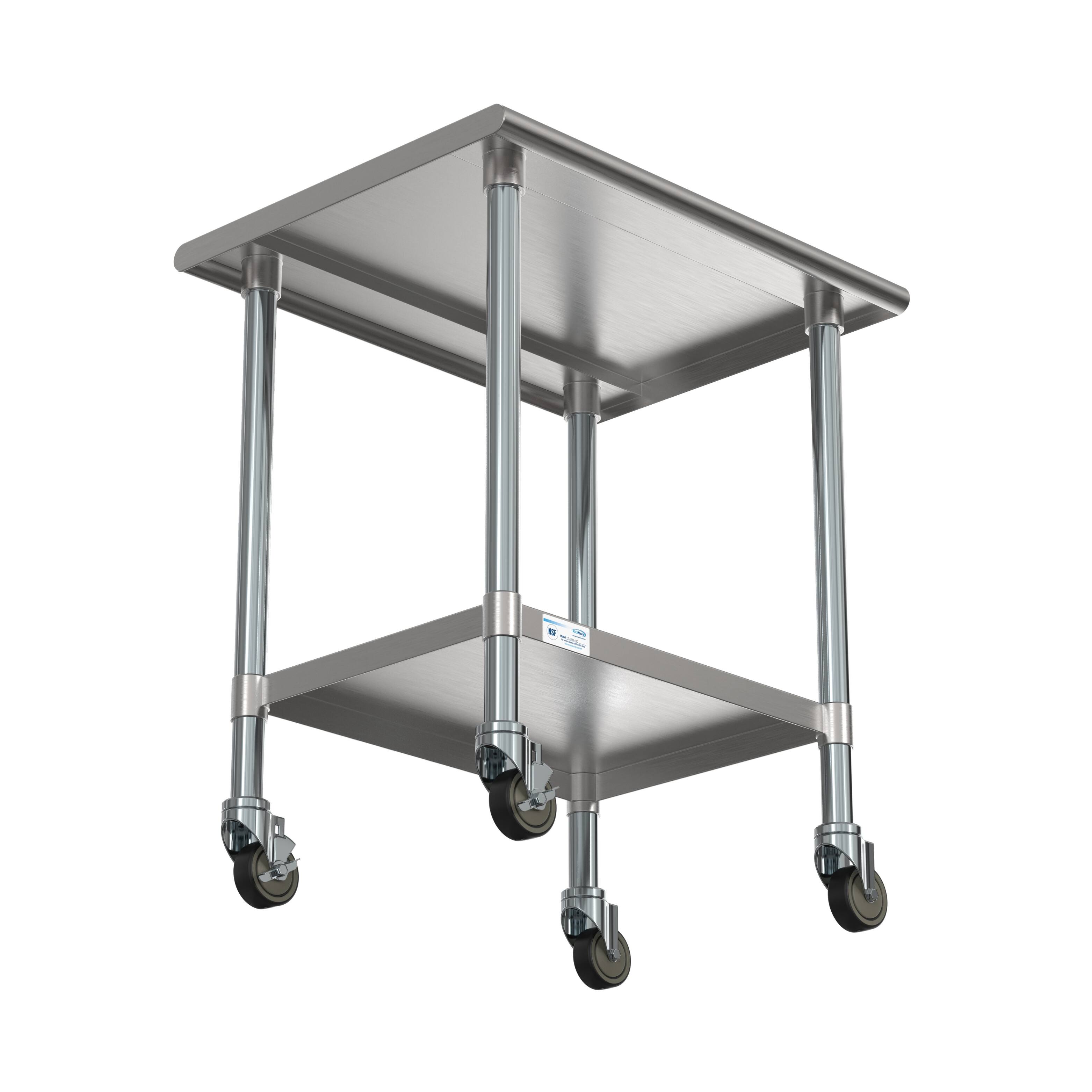 Back. Koolmore - 24" x 30" 18-Gauge 304 Stainless Steel Commercial Work Table with Casters, CT2430-18C. - Silver.