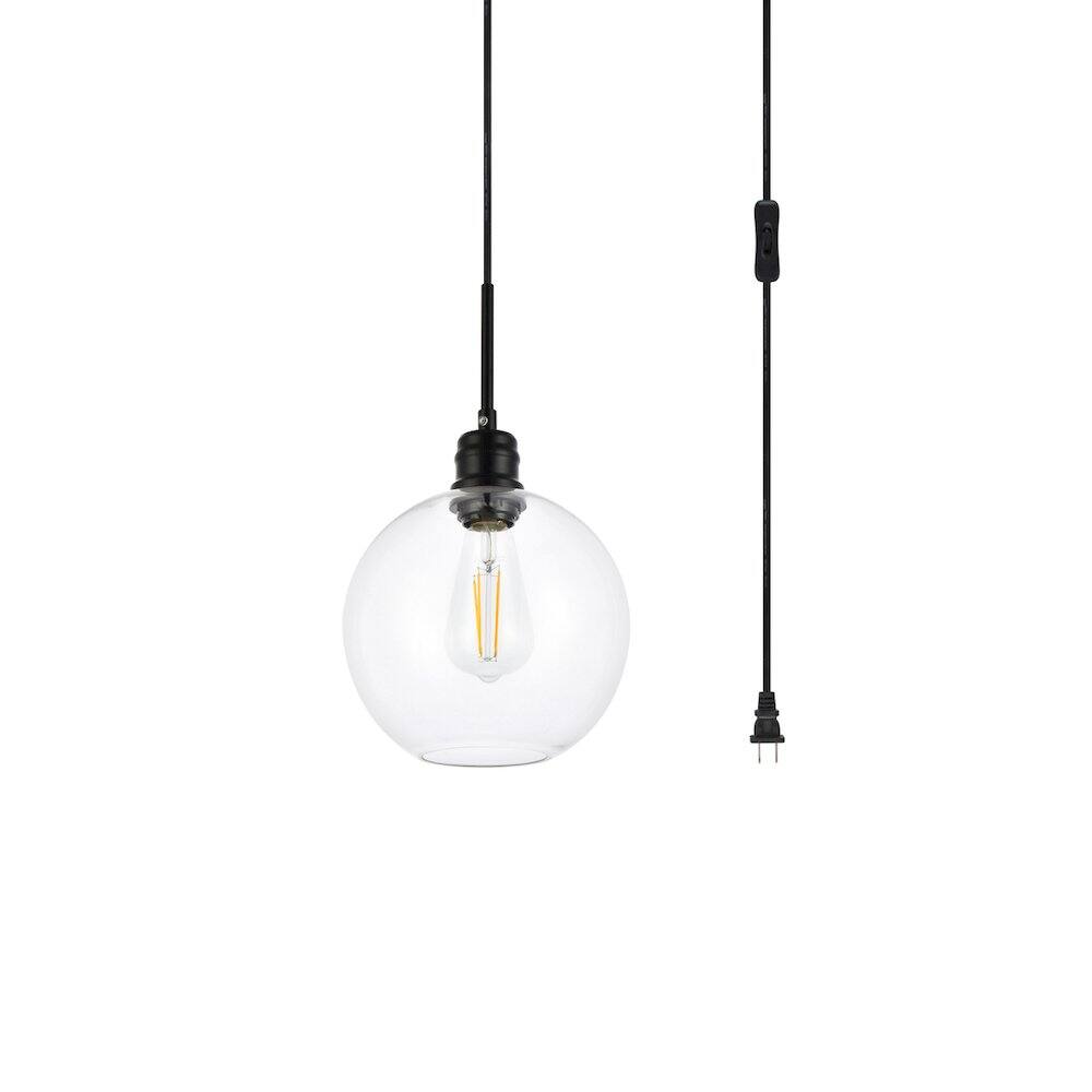 Alt View 1. Living District - Emett 1 Light Black And Clear Glass Plug In Pendant - Black.