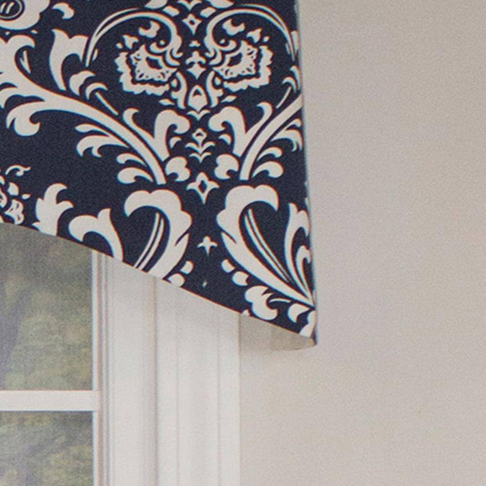 Left. RLF Home - RLF Home 70% Polyester 30% Cotton Ozbourne Cornice Syel 3" Rod Pocket Valance 50" x 17" Navy - Navy.