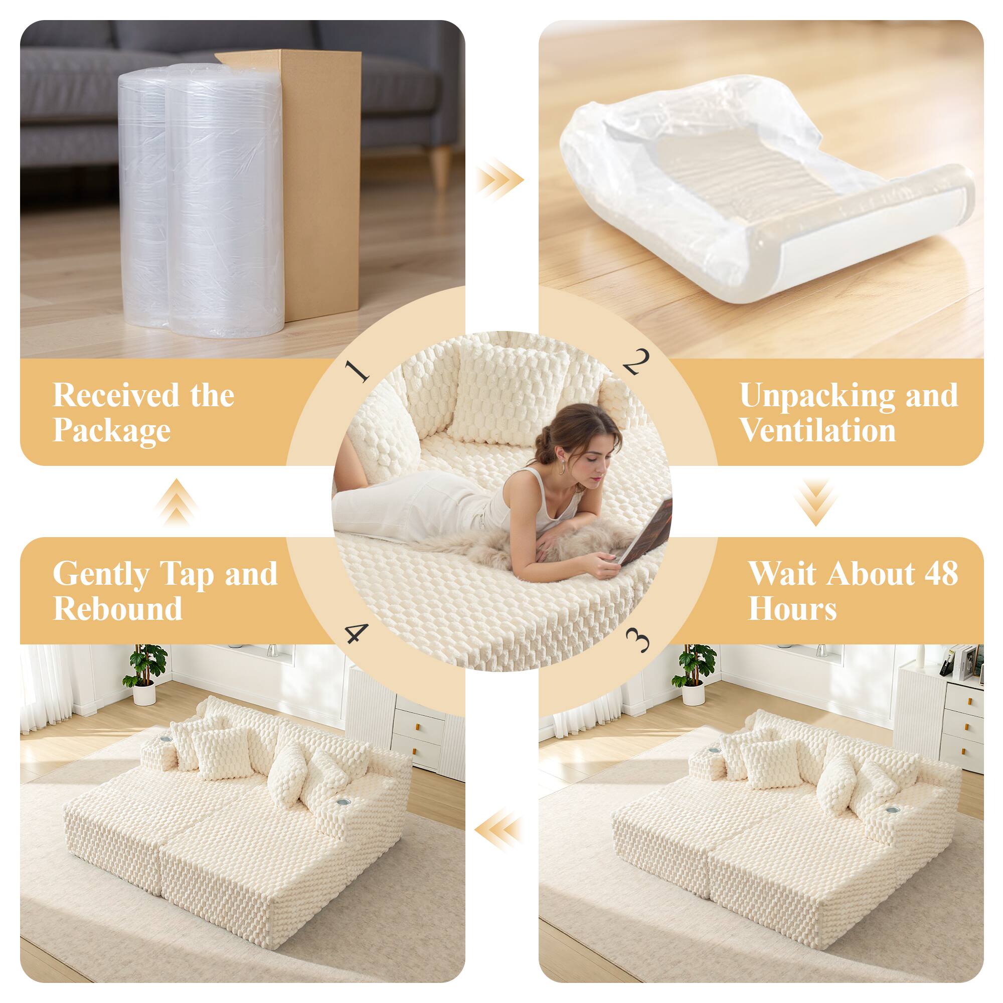 1. Received the Package  
2. Unpacking and Ventilation  
3. Wait About 48 Hours  
4. Gently Tap and Rebound