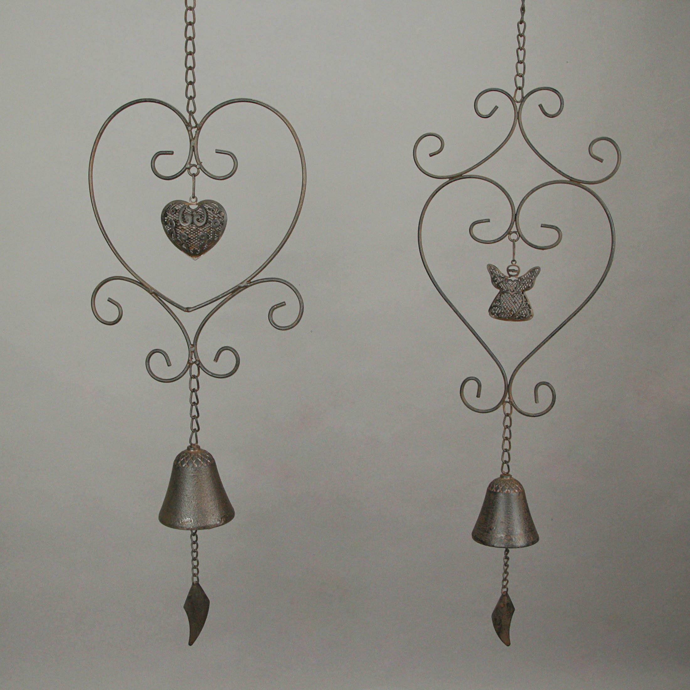 Alt View 2. Transpac - Metal Angel & Heart Hanging Wind Chime Bell Outdoor Home Garden Decor Set of 2 - Rust.