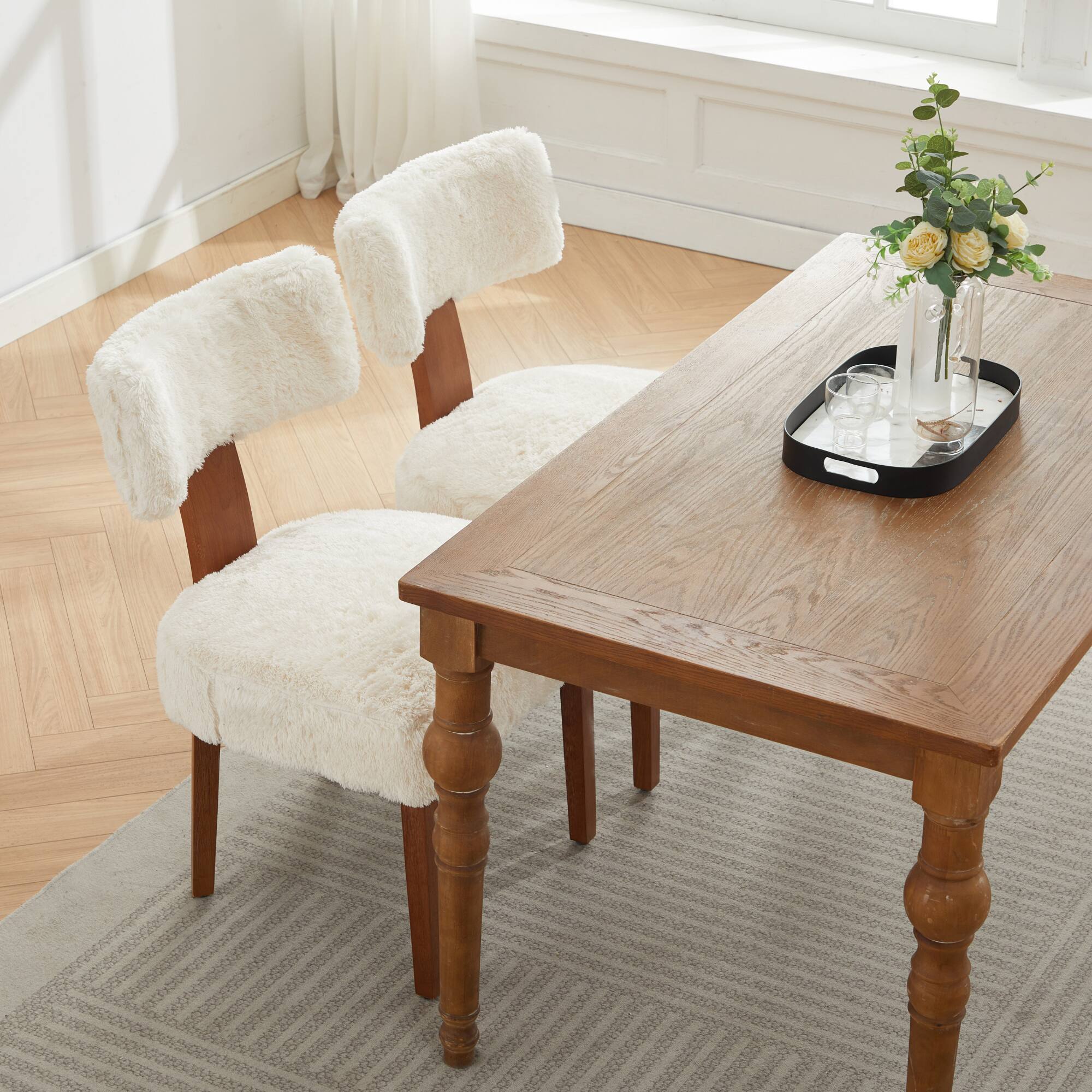 Alt View 8. GOODSILO - Set of 2 Modern Armless Dining Chairs with Curved Backrest and Solid Wooden Legs for Dining and Living Room - Ivory.