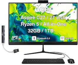 Acer - Upgraded - Aspire C27 All-in-One 27 FHD Display (Ryzen 5 7430U, 32GB, 1TB SSD, AMD Radeon, WiFi 6E, Win 11 Pro) w/USB Hub - Black