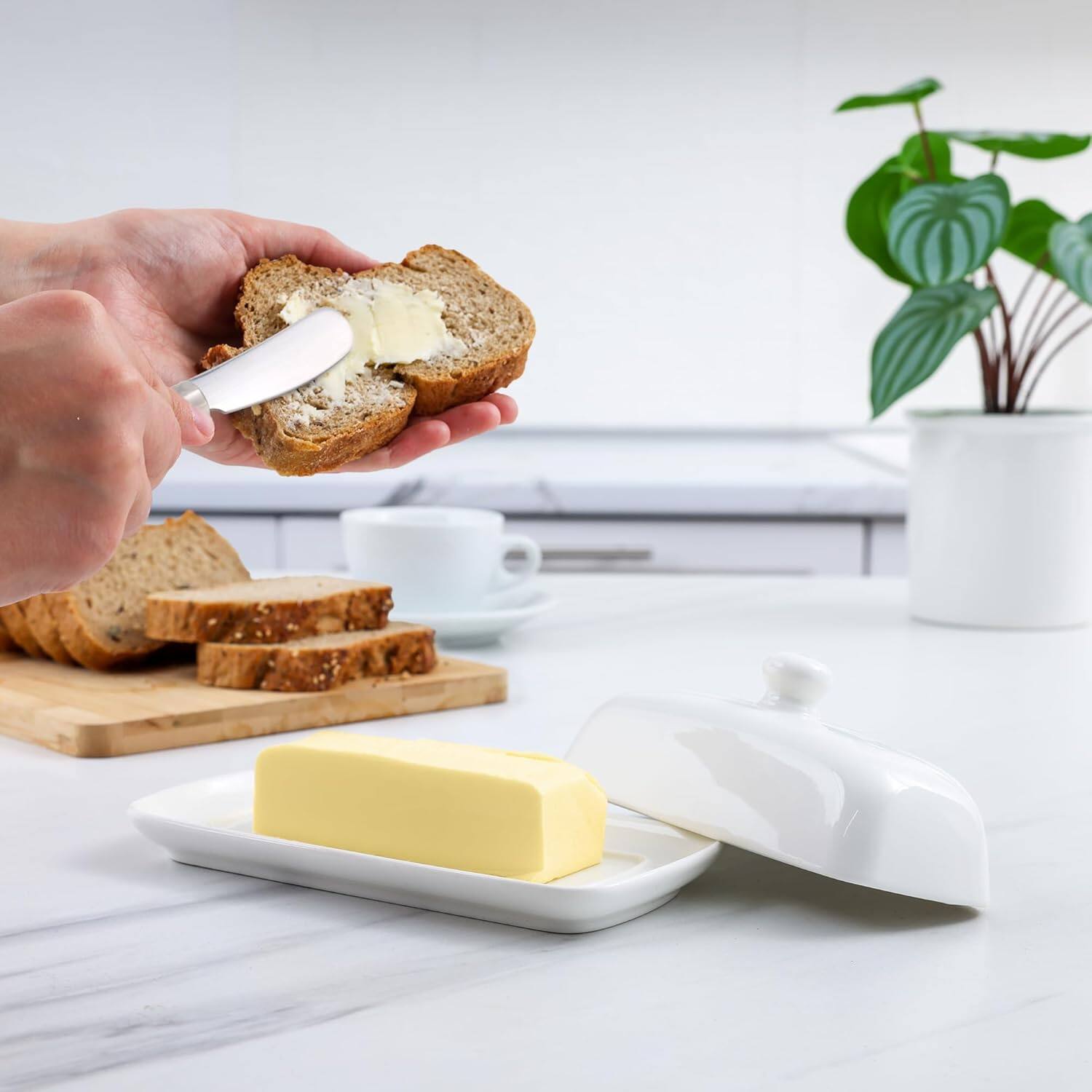 Angle. Zulay Kitchen - Zulay Kitchen Butter Dish with Lid for Countertop - Durable & Sturdy Butter Keeper - White.