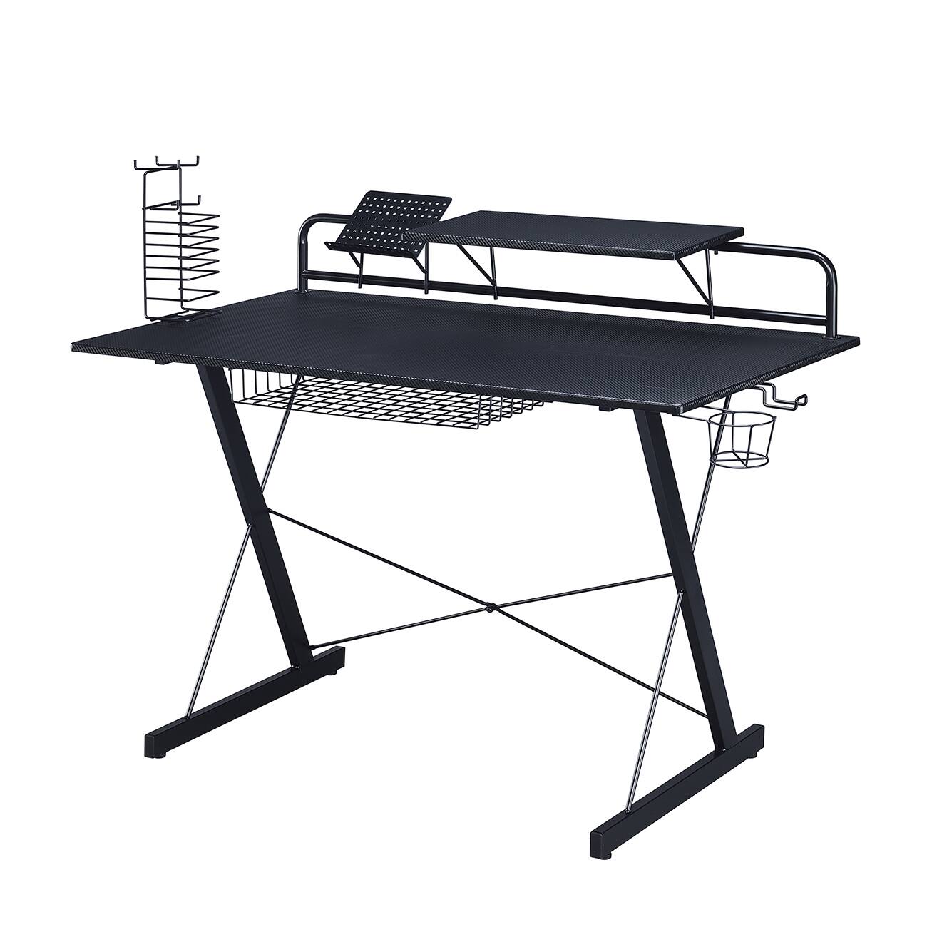 Alt View 1. Spaco - Spaco Gaming Computer Desk with Cup Holder, Carbon Fiber Top, Steel Frame and Adjustable Storage, for Home Office Gaming - Black.