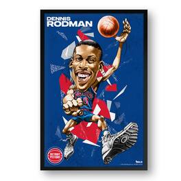 Sporticulture - Dennis Rodman Detroit Pistons Framed 27" x 39" Player Caricature Art - Multicolor