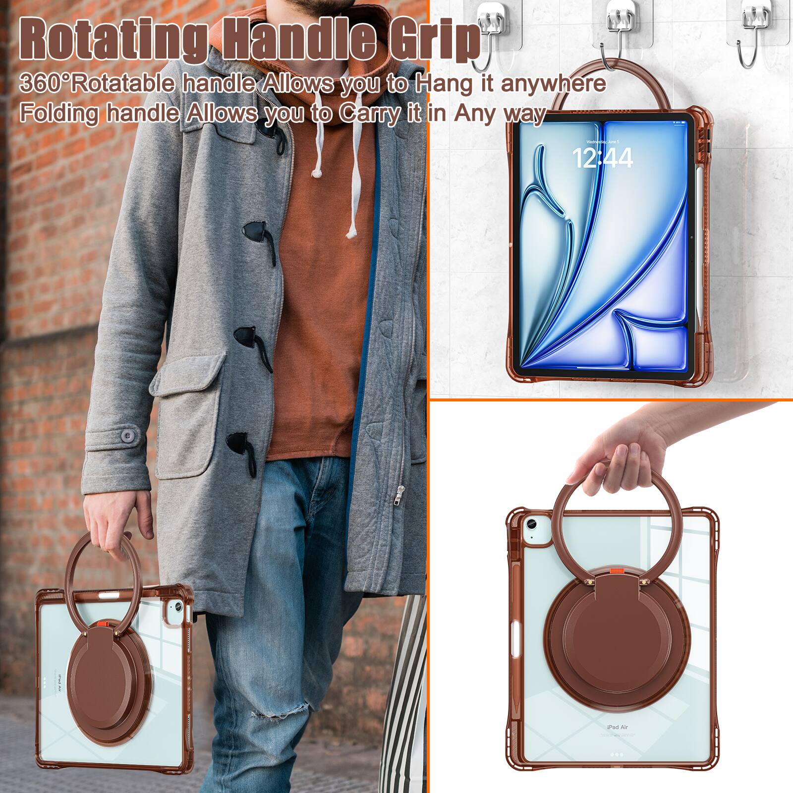 Rotating Handle Grip  
360° Rotatable handle Allows you to Hang it anywhere  
Folding handle Allows you to Carry it in Any way