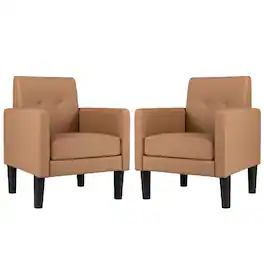WELLFOR - Set of 2 Modern PU Leather Accent Chairs with Removable Seat Cushions - Brown