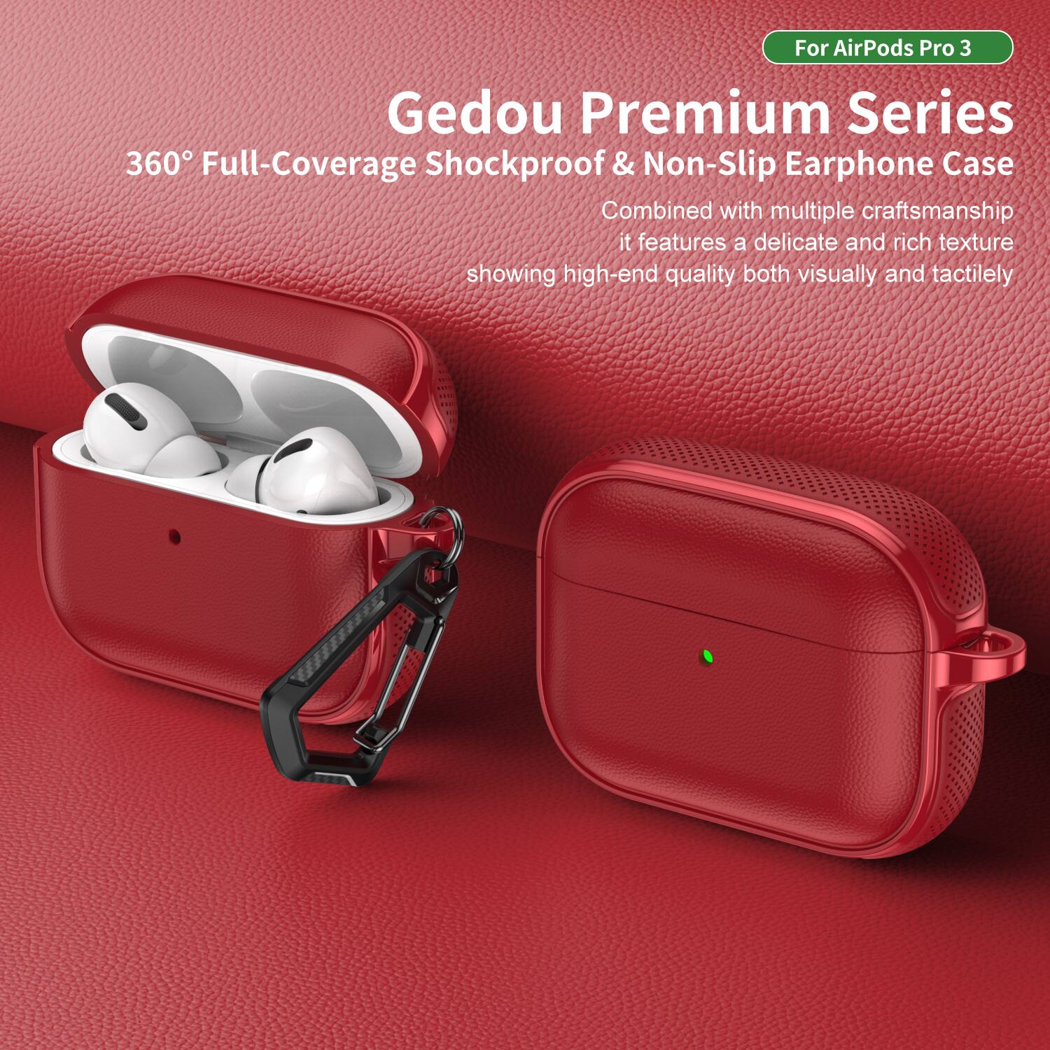 For AirPods Pro 3

Gedou Premium Series  
360° Full-Coverage Shockproof & Non-Slip Earphone Case

Combined with multiple craftsmanship, it features a delicate and rich texture showing high-end quality both visually and tactiley.