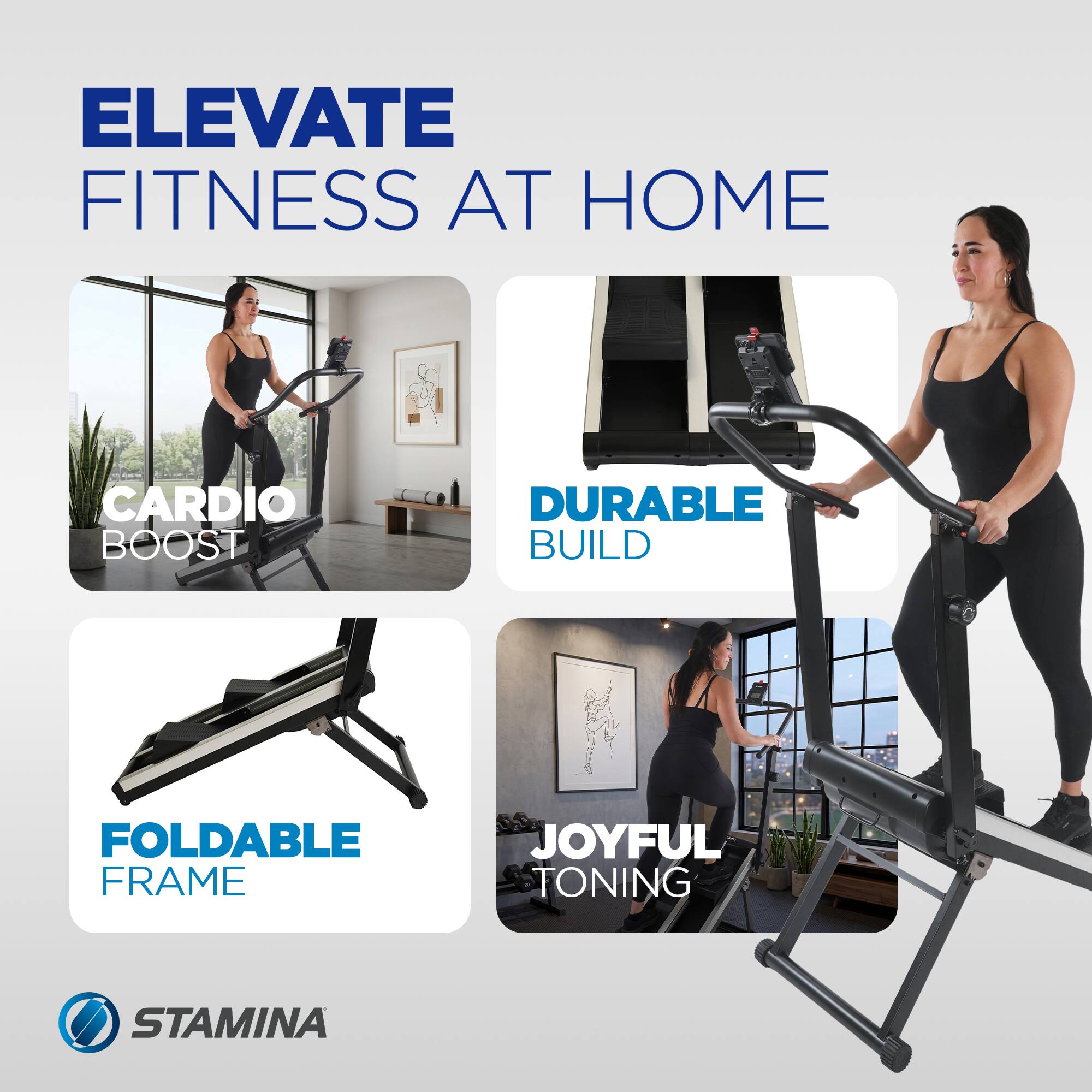 ELEVATE FITNESS AT HOME -- CARDIO BOOST DURABLE BUILD FOLDABLE FRAME JOYFUL TONING