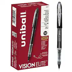 Uniball Vision Elite
VEIHER 69000
Smooth, Quick Drying
Rollerball Ink
Encre Roller Fluide
Black
Nero
0.5mm
12 Pens
Fading Water Proof
Precision
Quality
Vision Elite
Uniball