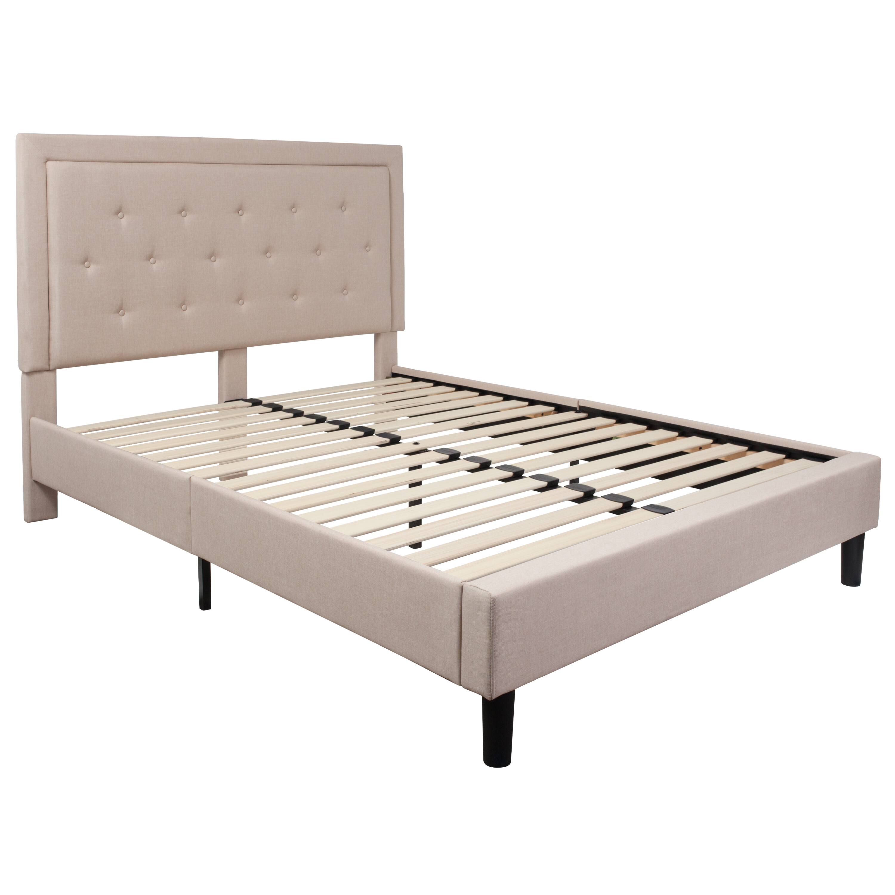 Alt View 1. Emma + Oliver - Tufted Panel Upholstered Platform Bed - Beige.