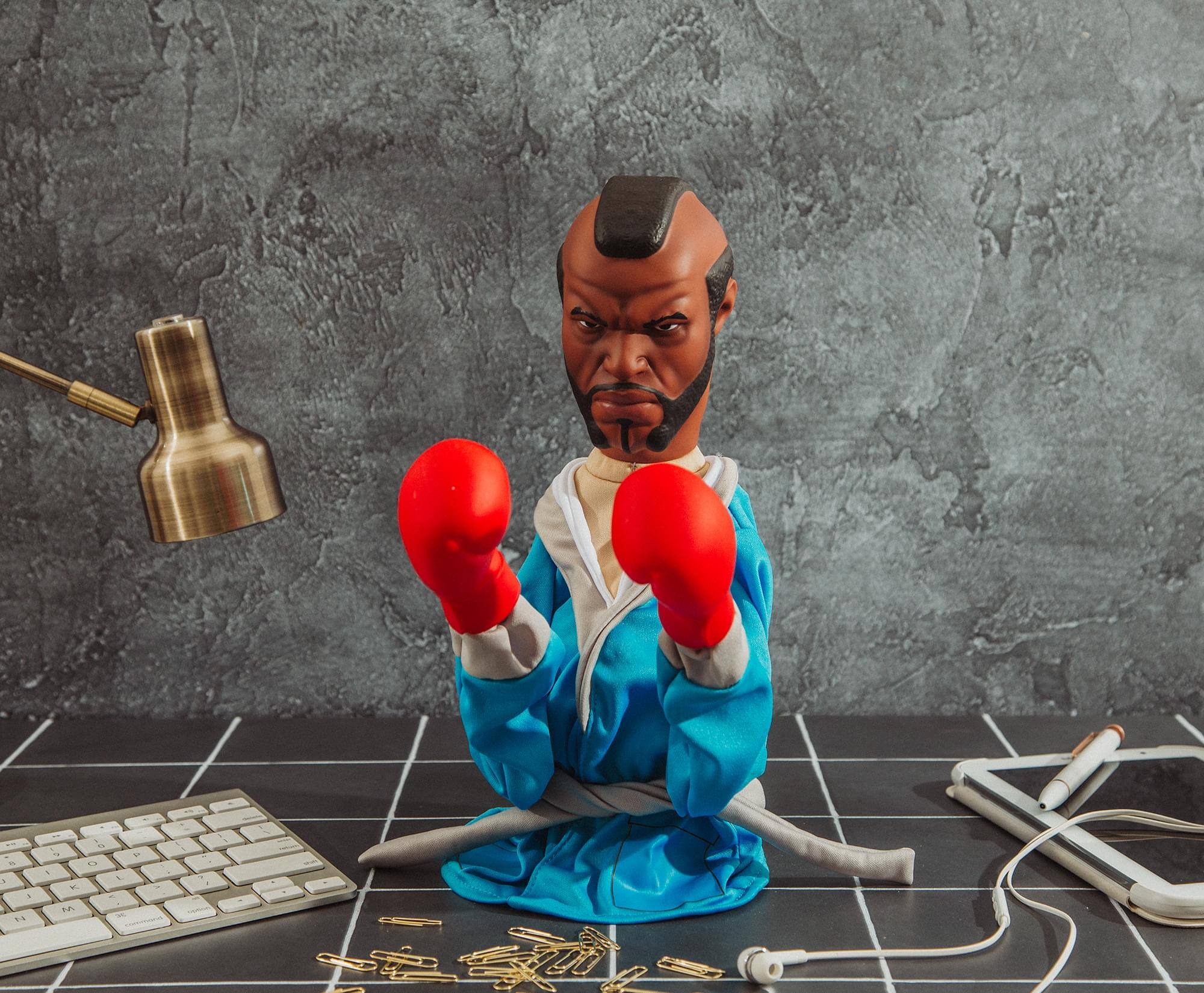 Alt View 3. Toynk - Rocky Reachers Clubber Lang 13-Inch Boxing Puppet Toy | Toynk Exclusive - Blue.