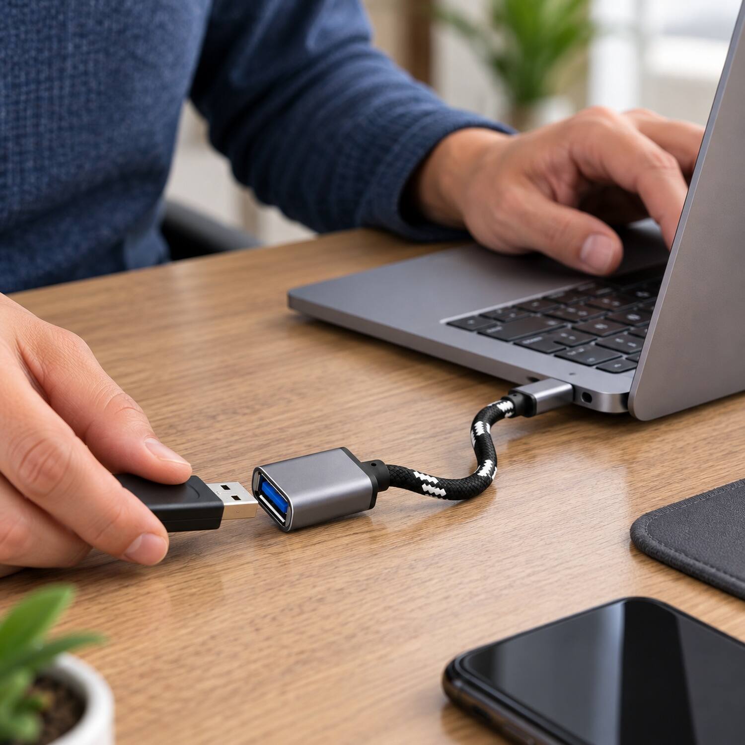 Back. Sanoxy - Type C USB-C 3.1 Male To USB 3.0 Type A Female OTG Converter Adapter Cord Cable (Gray) - Gray.