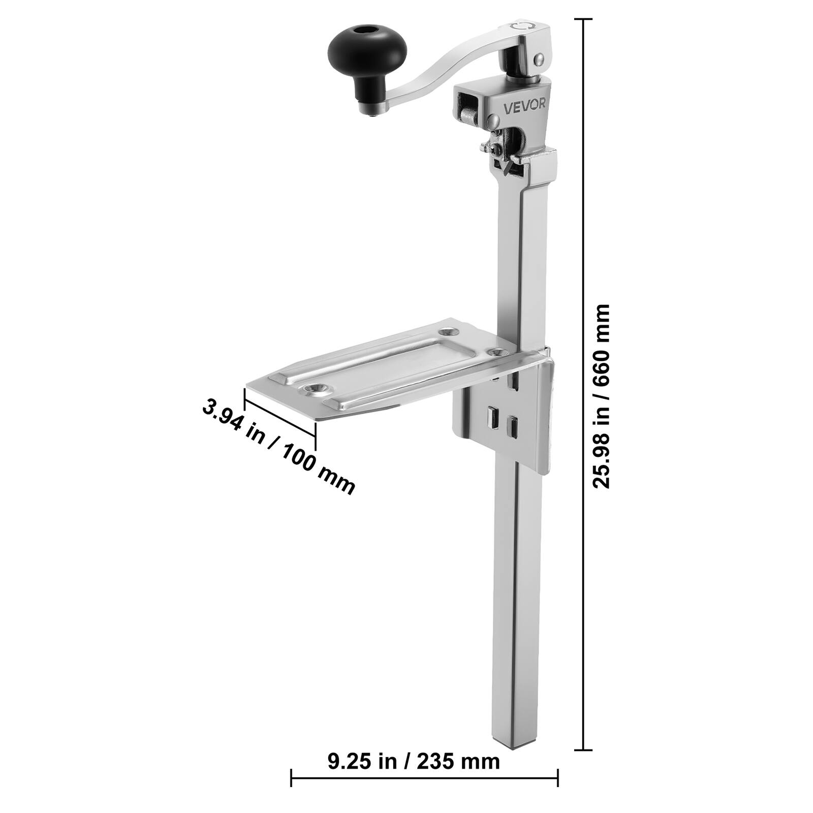 VEVOR

3.94 in / 100 mm

25.98 in / 660 mm

9.25 in / 235 mm