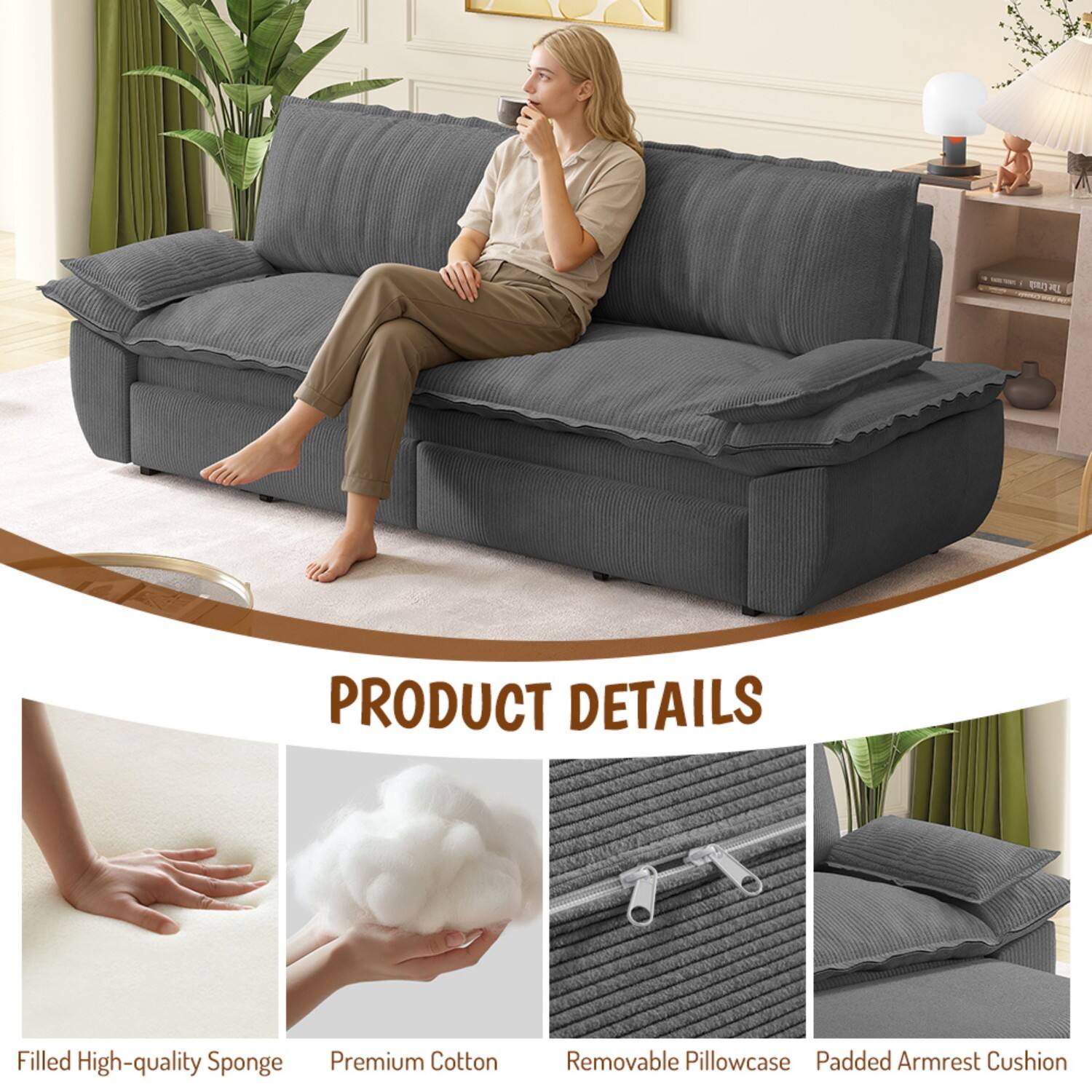 PRODUCT DETAILS

- Filled High-quality Sponge
- Premium Cotton
- Removable Pillowcase
- Padded Armrest Cushion