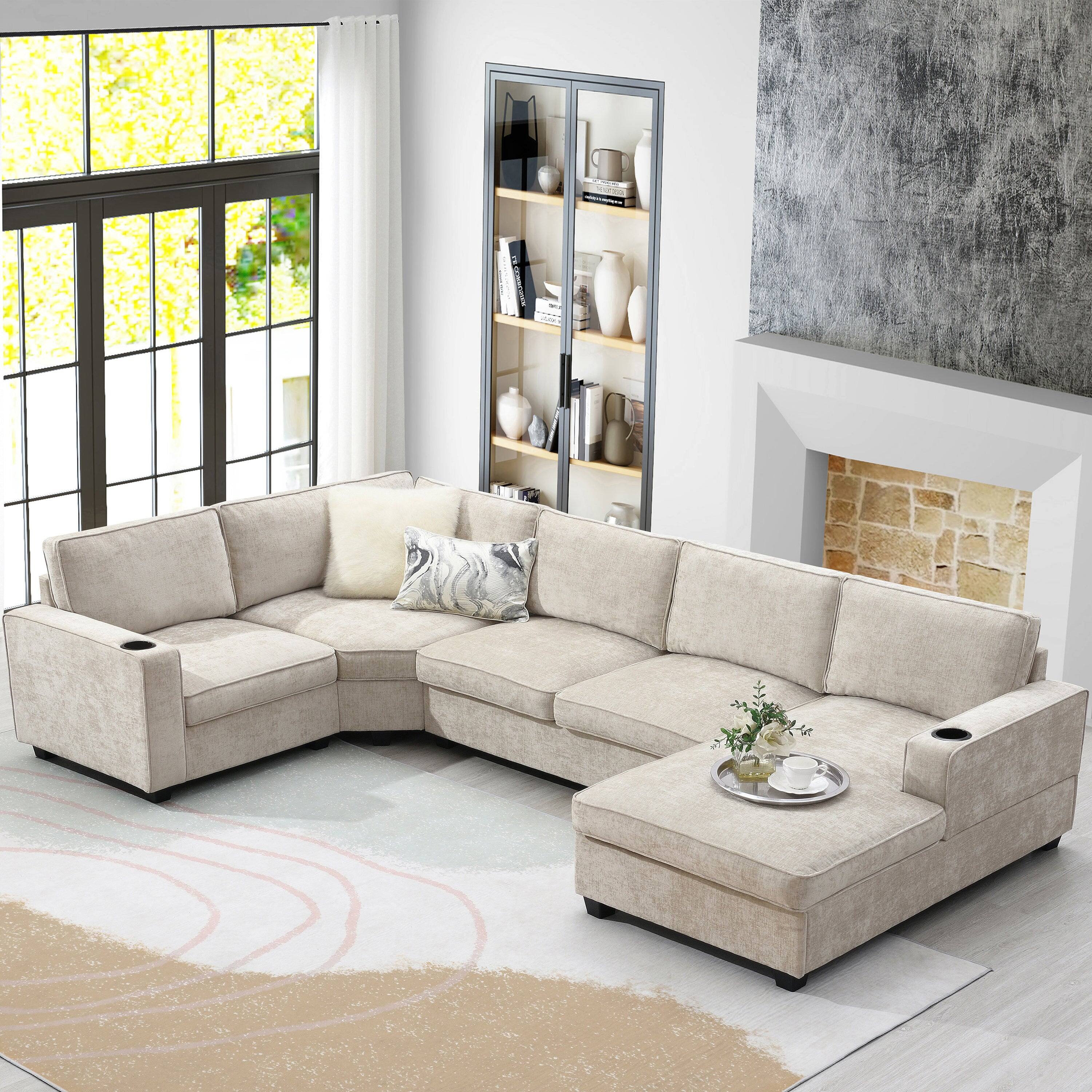 Alt View 1. Boyel Living - 6 Seat Couch Oversized Chaise Deep and Wide Seat Living Room Sofa Beige Chenille - Beige.