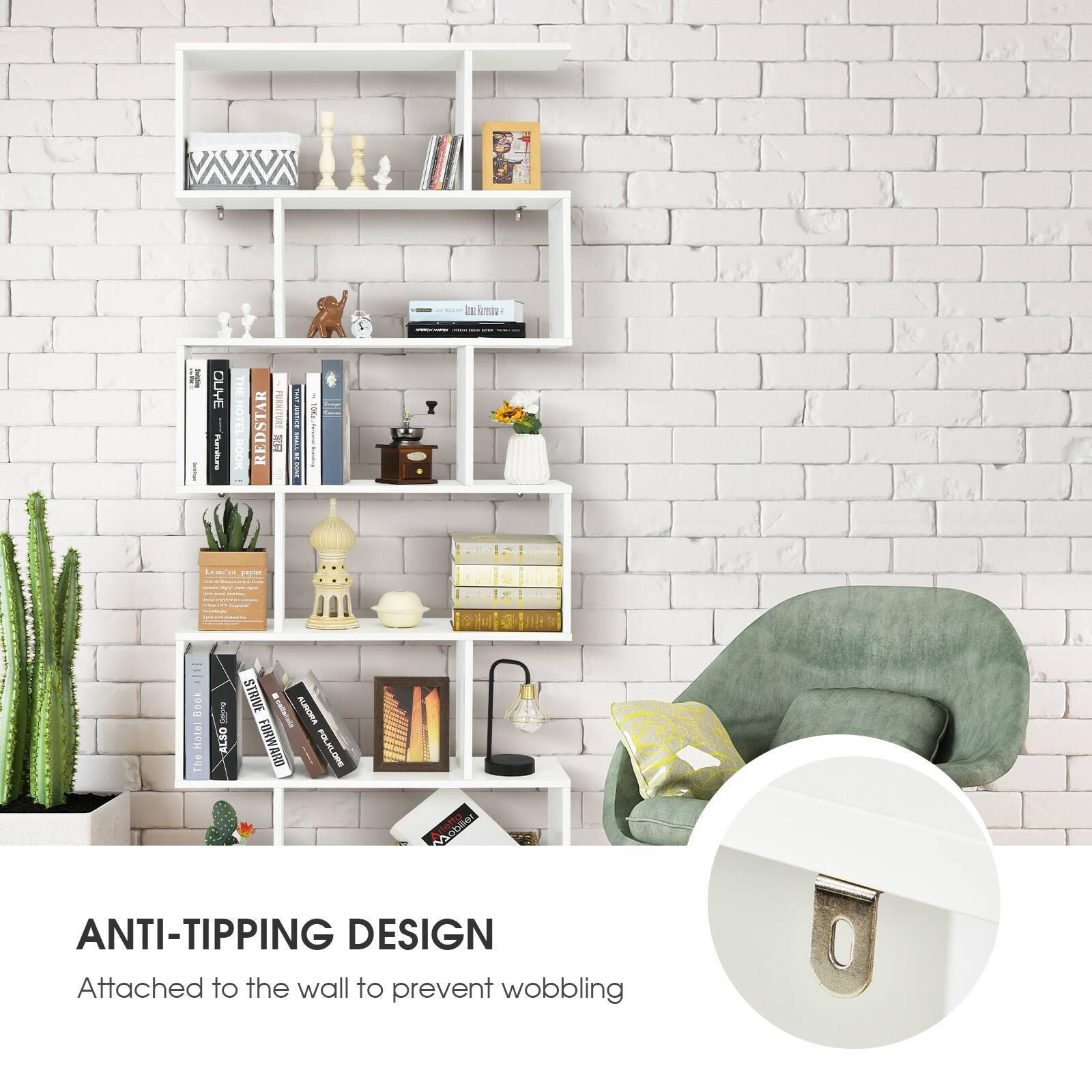 Anti-Tipping Design Attached to the wall to prevent wobbling.