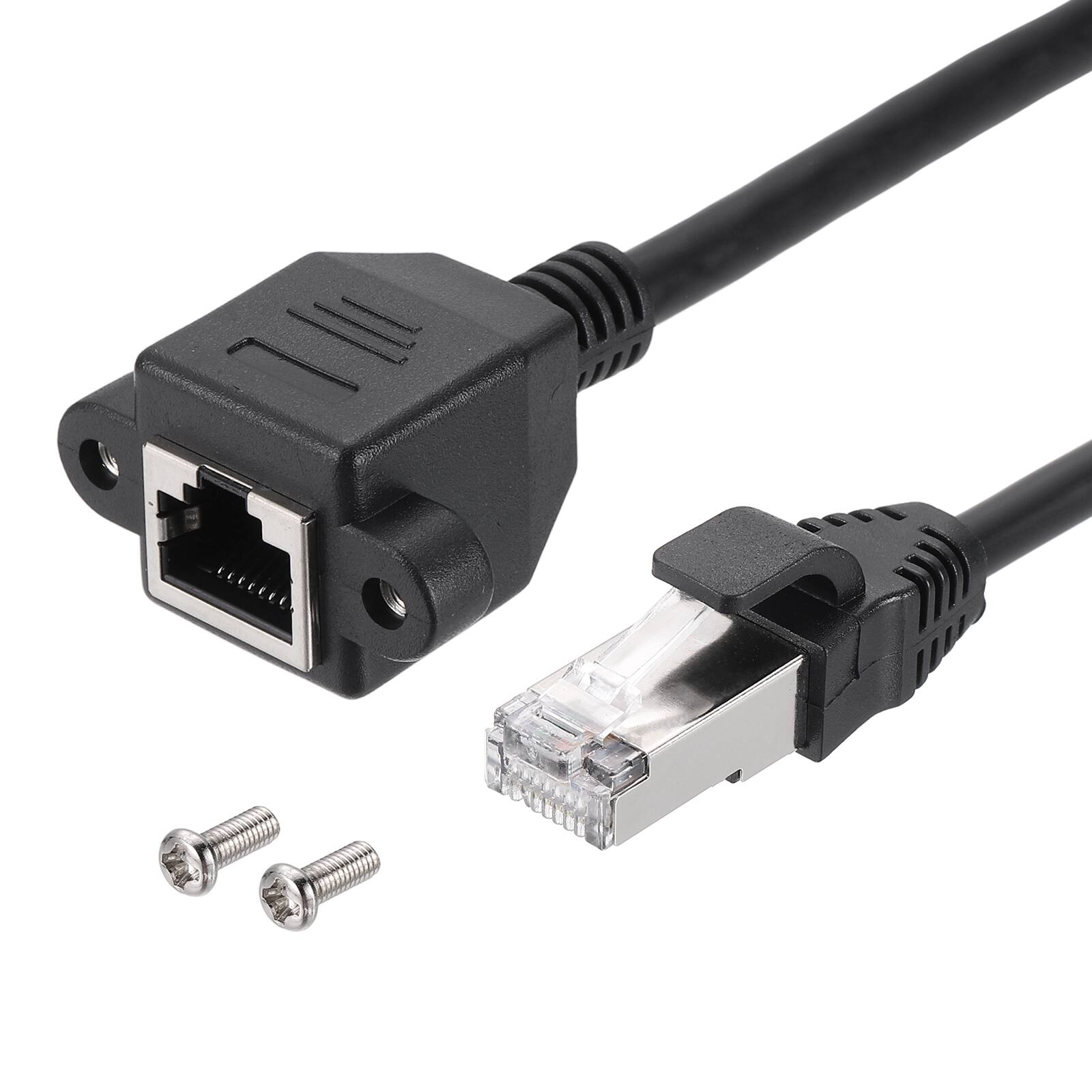Unique Bargains - Cat5 Extension Cable, RJ45 Male to Female Panel Mount, with Screws, for Router Modem PC Laptop Smart TV Printer - Black