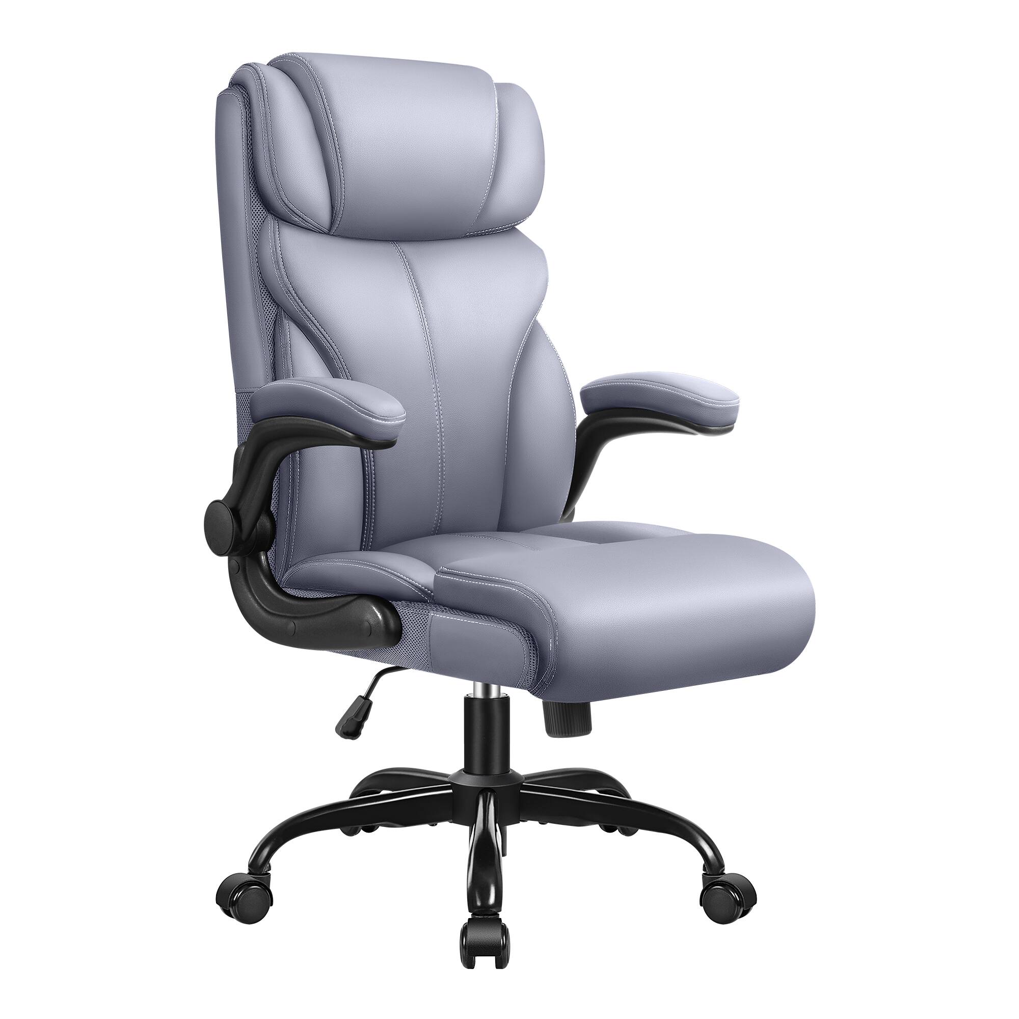 Left. Brick Attic - Office Chair, Ergonomic Computer Desk Chairs, Executive Leather Chair with Adjustable Flip-up Armrests, Rocking Function - Grey.