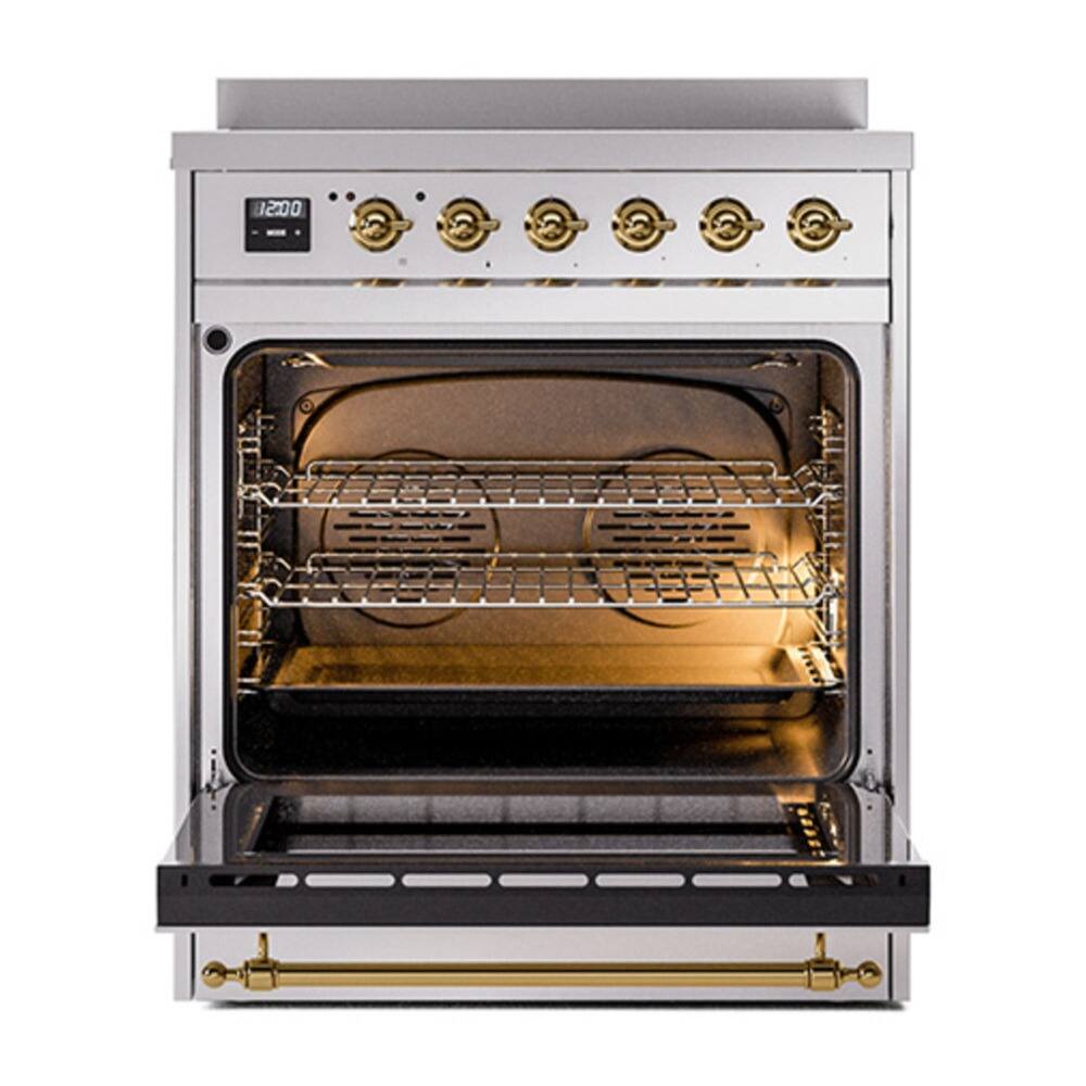 Alt View 2. iLive - ILVE Nostalgie II 30 inch Induction Range with 4 Elements (Triple Glass Door, Stainless Steel, Brass) - Stainless Steel.